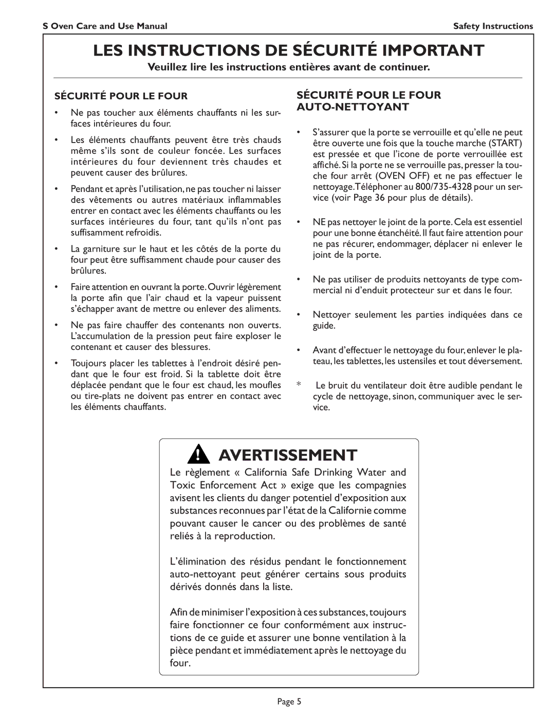 Thermador SC302, SC301, SCD272 Sécurité Pour LE Four AUTO-NETTOYANT, Nettoyer seulement les parties indiquées dans ce guide 