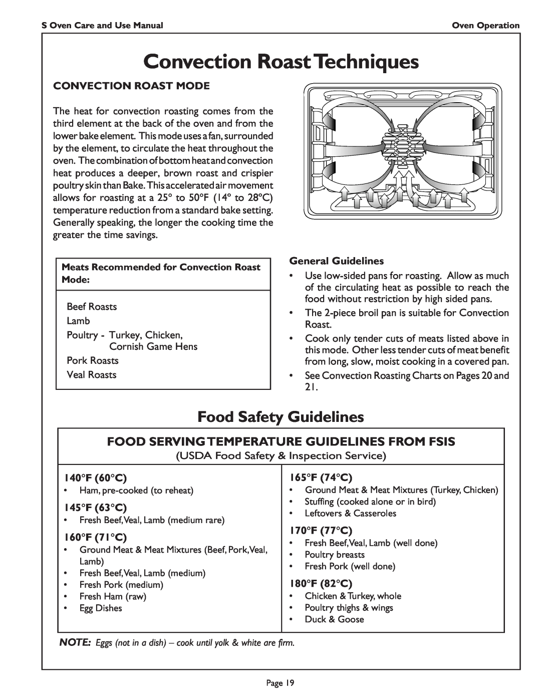 Thermador SCD272, SC301 Convection RoastTechniques, Food Safety Guidelines, Food Serving Temperature Guidelines From Fsis 