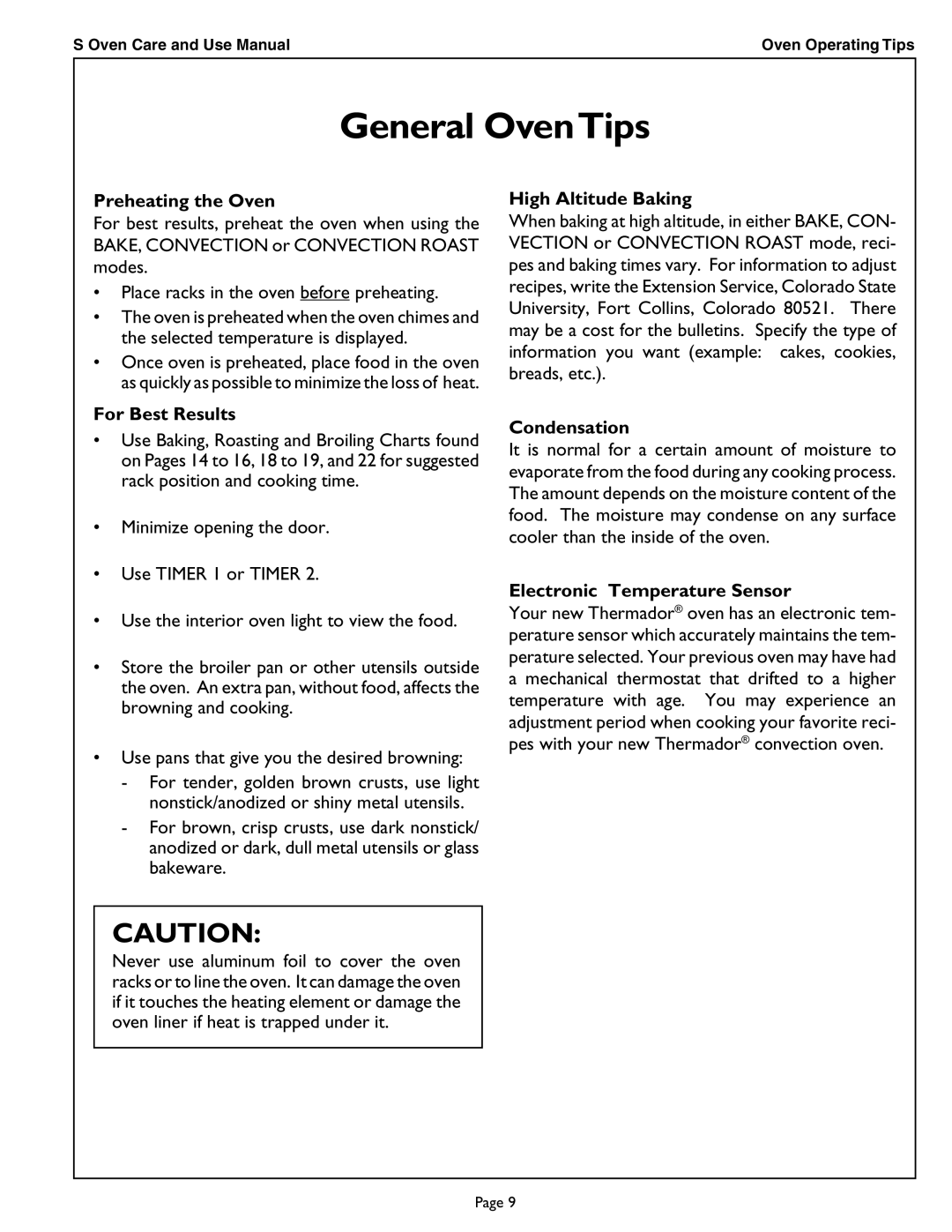 Thermador SCD302 manual General OvenTips 