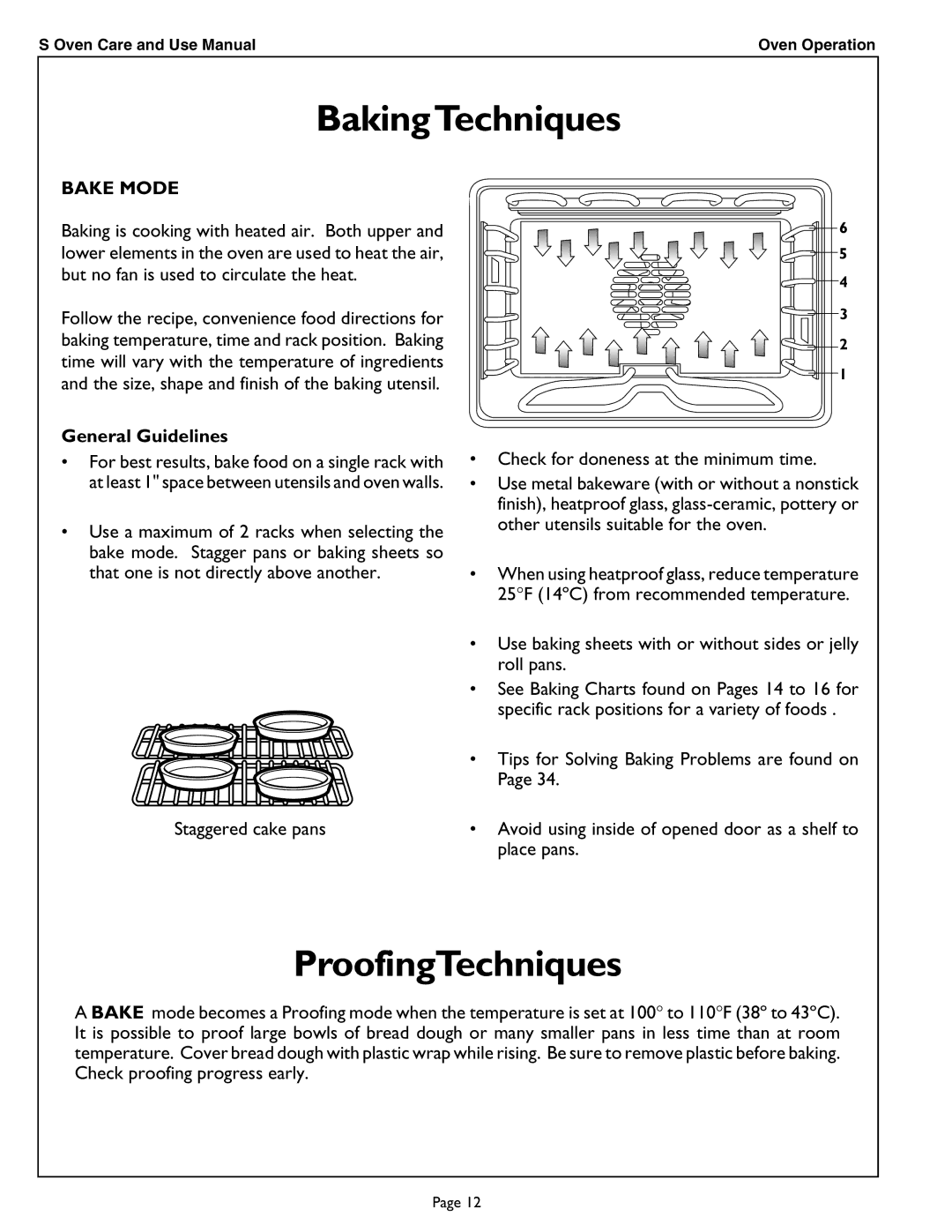 Thermador SCD302 manual BakingTechniques, ProofingTechniques, Bake Mode, General Guidelines 