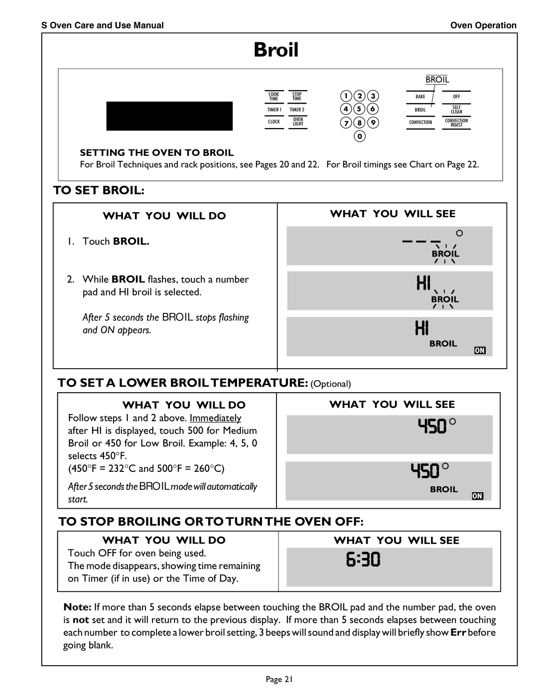 Thermador SCD302 manual To SET Broil, To Stop Broiling or to Turn the Oven OFF, Touch OFF for oven being used 