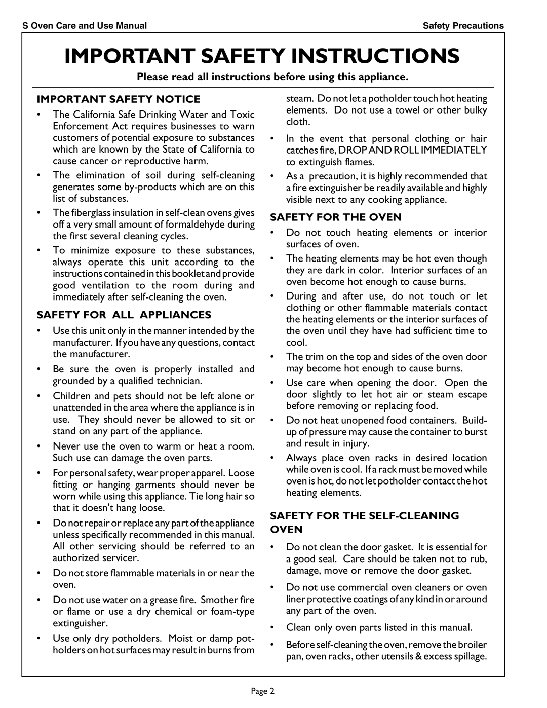 Thermador SCD302 Please read all instructions before using this appliance, Important Safety Notice, Safety for the Oven 