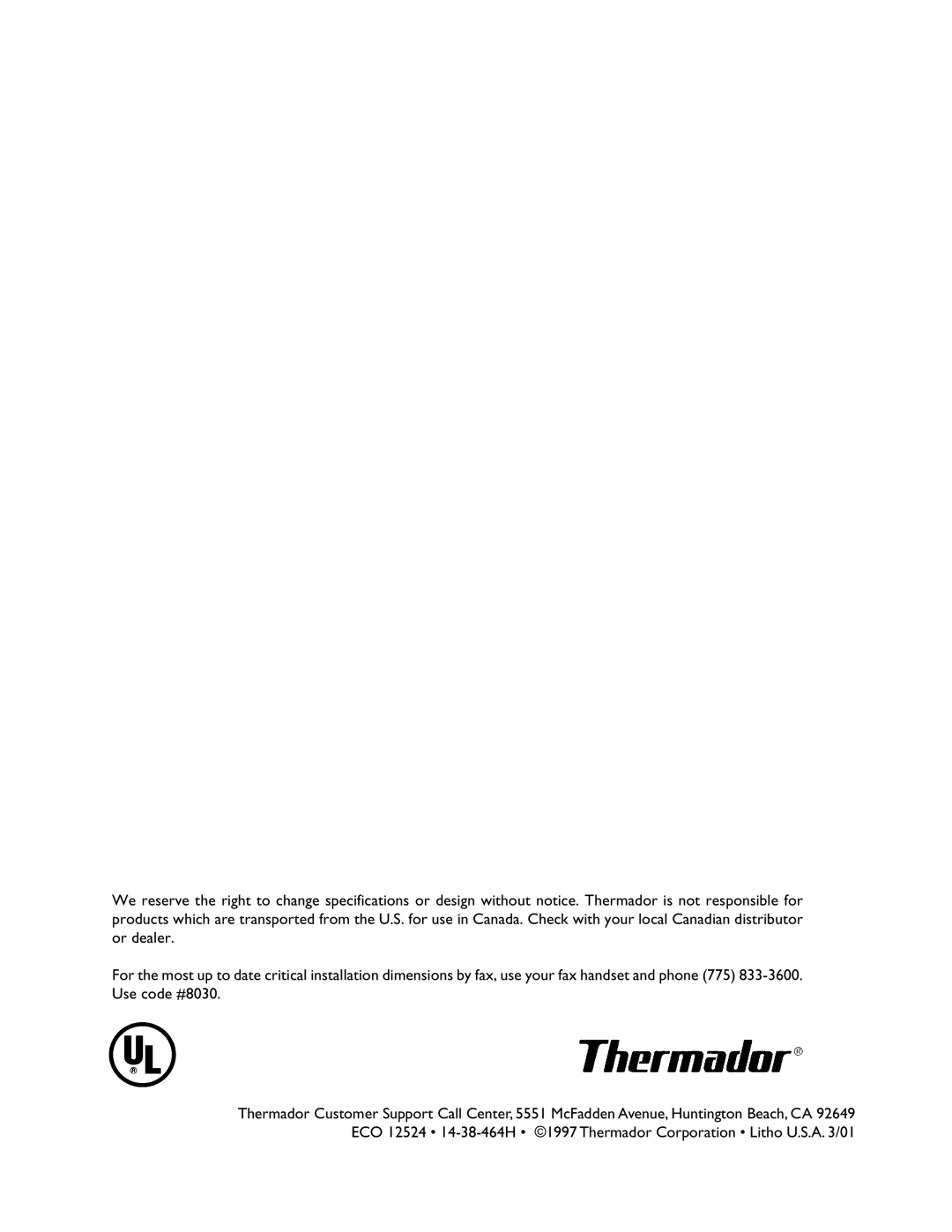 Thermador SCD302 manual 