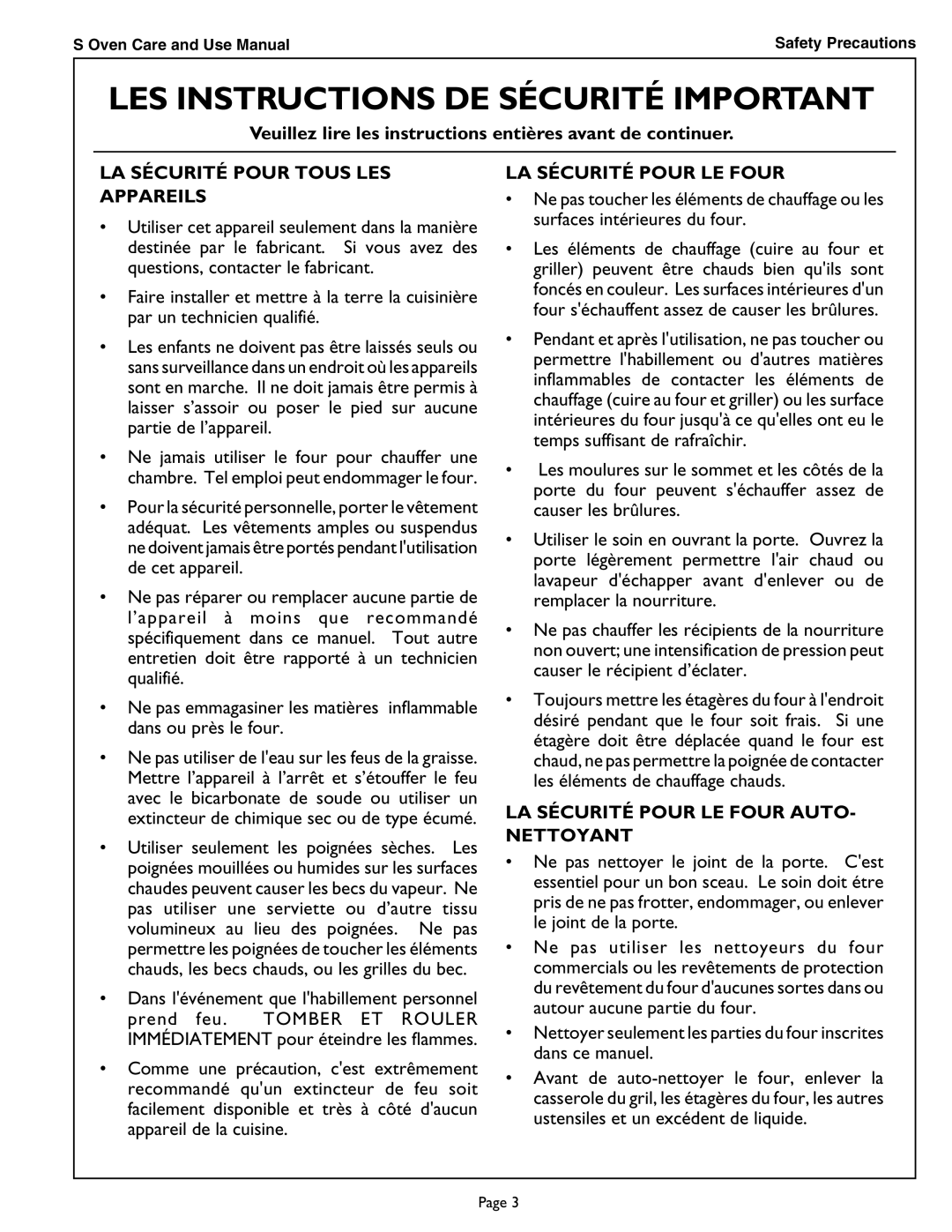 Thermador SCD302 manual Veuillez lire les instructions entières avant de continuer, LA Sécurité Pour Tous LES Appareils 