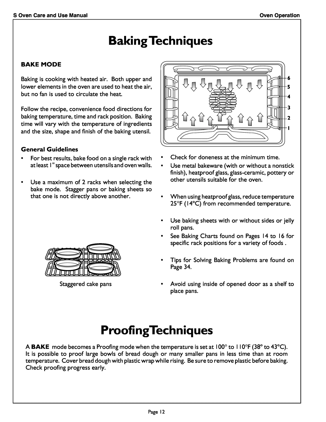 Thermador SCD302 manual BakingTechniques, ProofingTechniques, Bake Mode, General Guidelines 