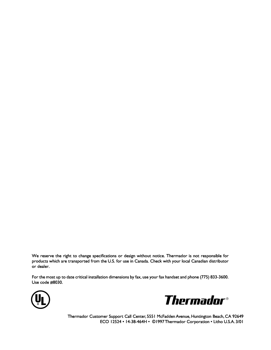 Thermador SCD302 manual 