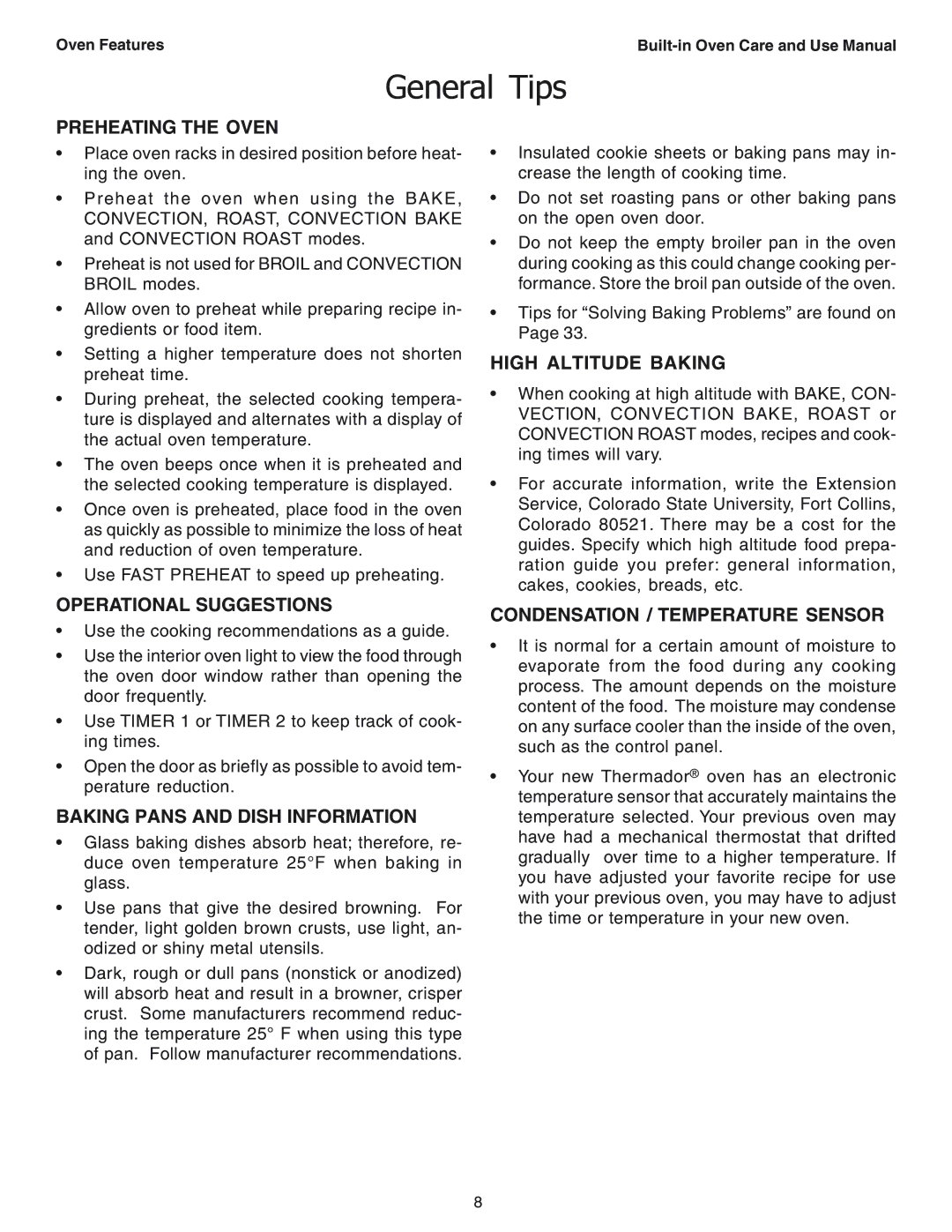 Thermador SEC271 manual General Tips 