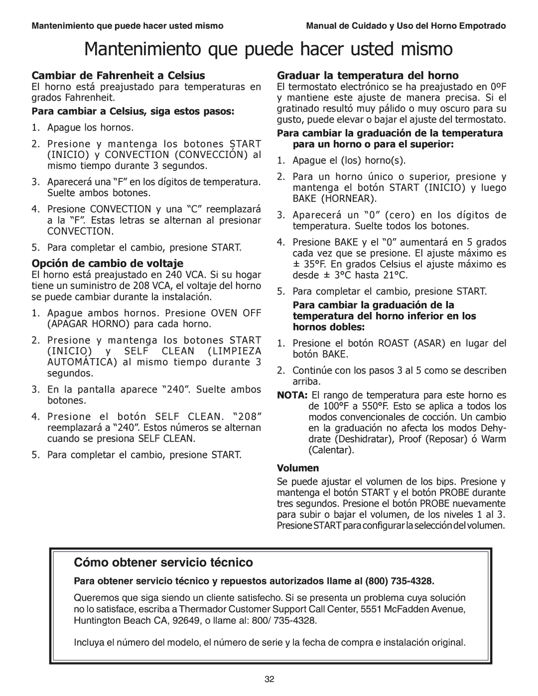 Thermador SEC271 manual Cómo obtener servicio técnico 