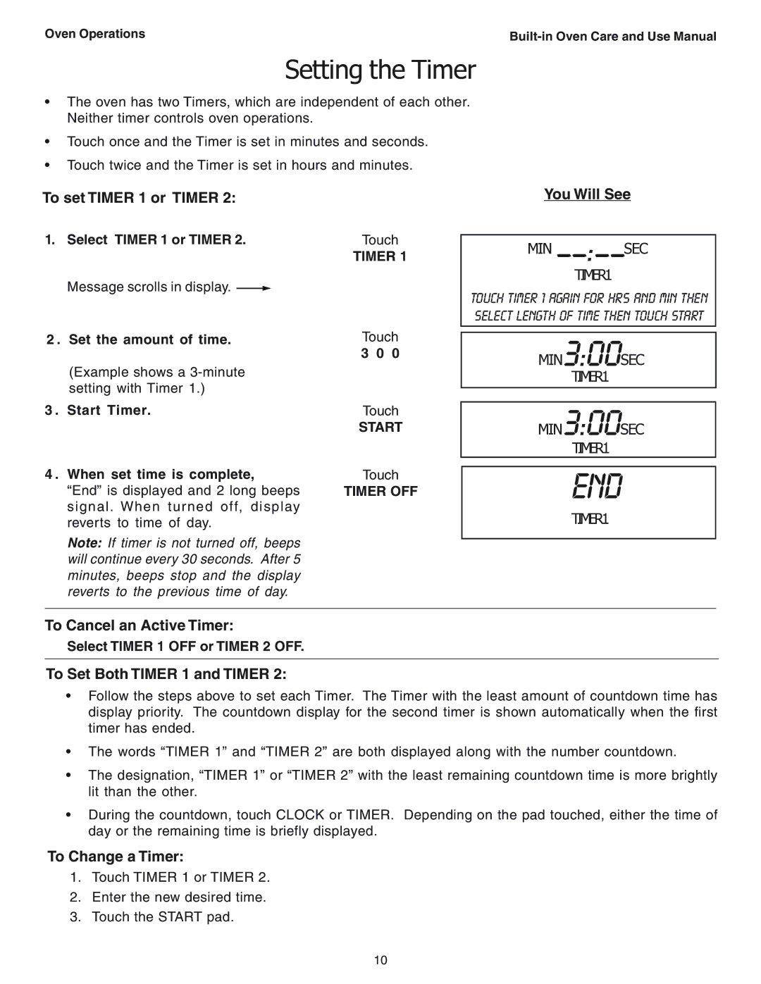 Thermador SEC271 manual Setting the Timer 