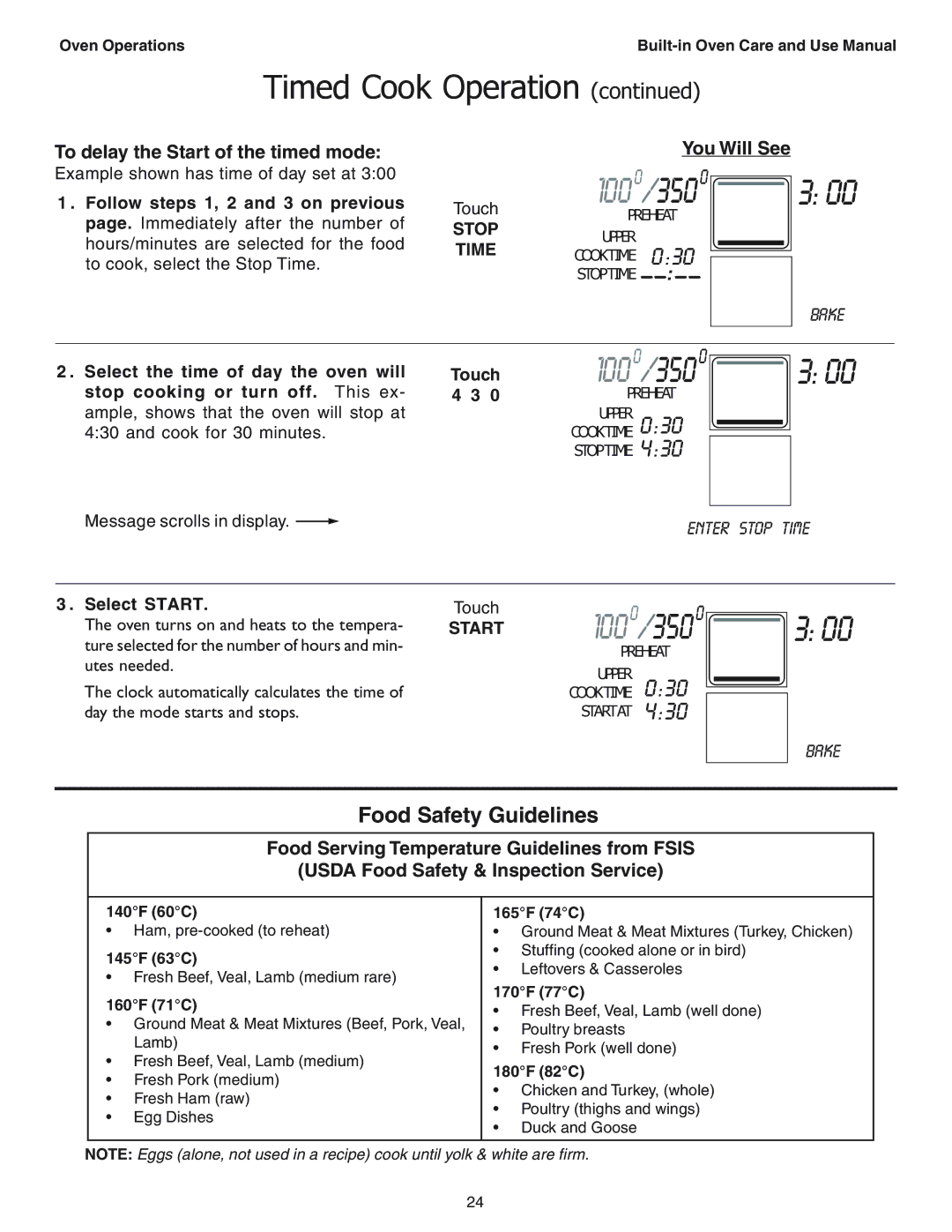 Thermador SEC271 manual Enter stop timE, Follow steps 1, 2 and 3 on previous, Time, Touch 