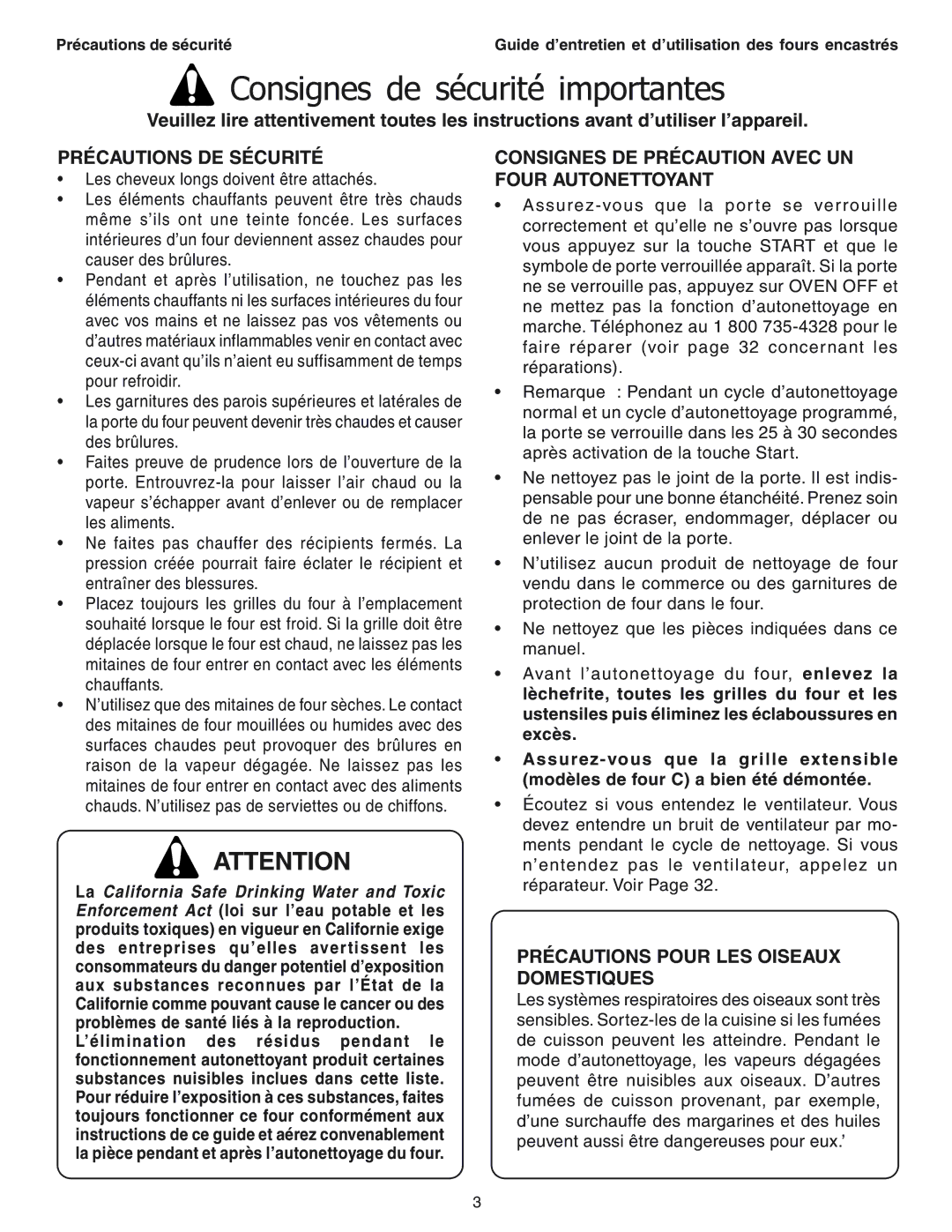 Thermador SEC271 manual Précautions DE Sécurité, Consignes DE Précaution Avec UN Four Autonettoyant 