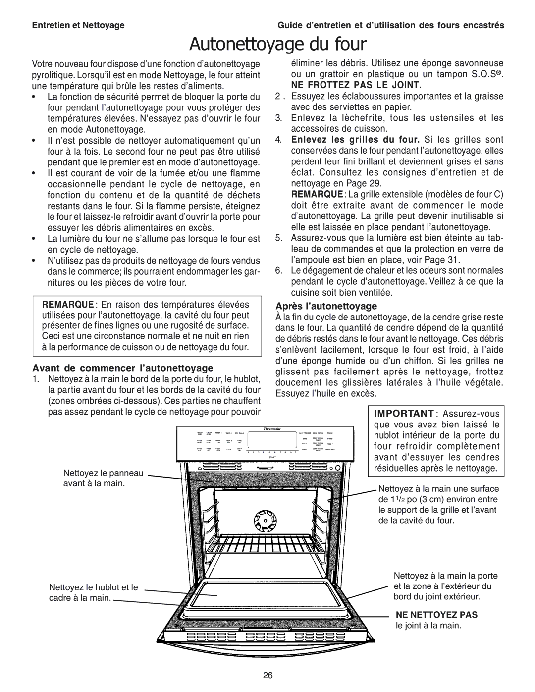 Thermador SEC271 manual NE Frottez PAS LE Joint 