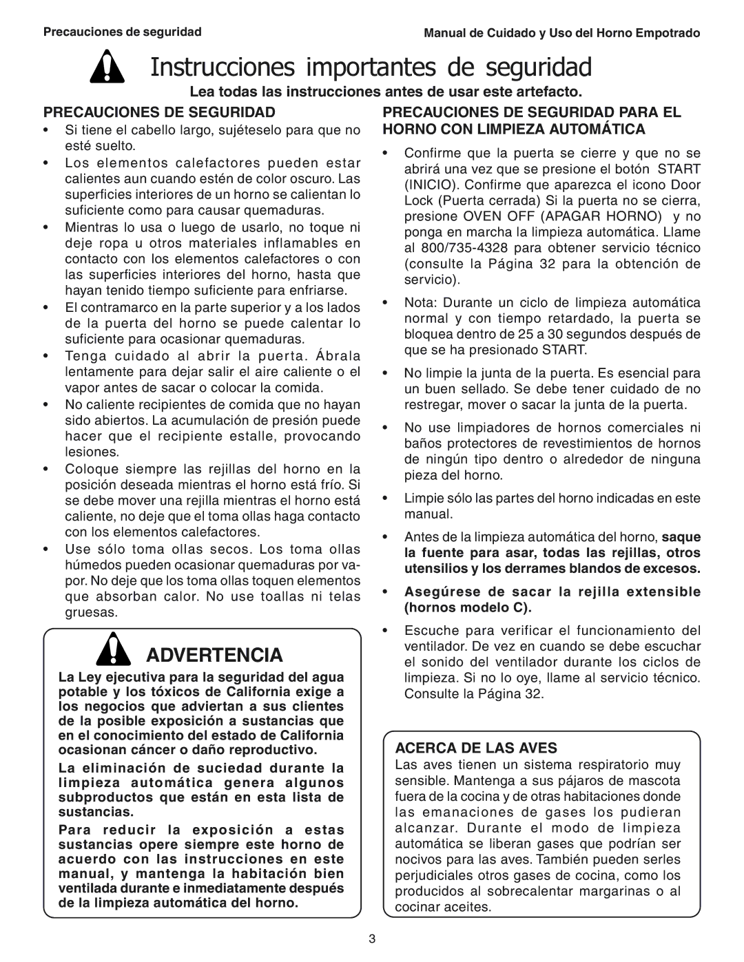 Thermador SEC271 Precauciones DE Seguridad, Acerca DE LAS Aves, Asegúrese de sacar la rejilla extensible hornos modelo C 