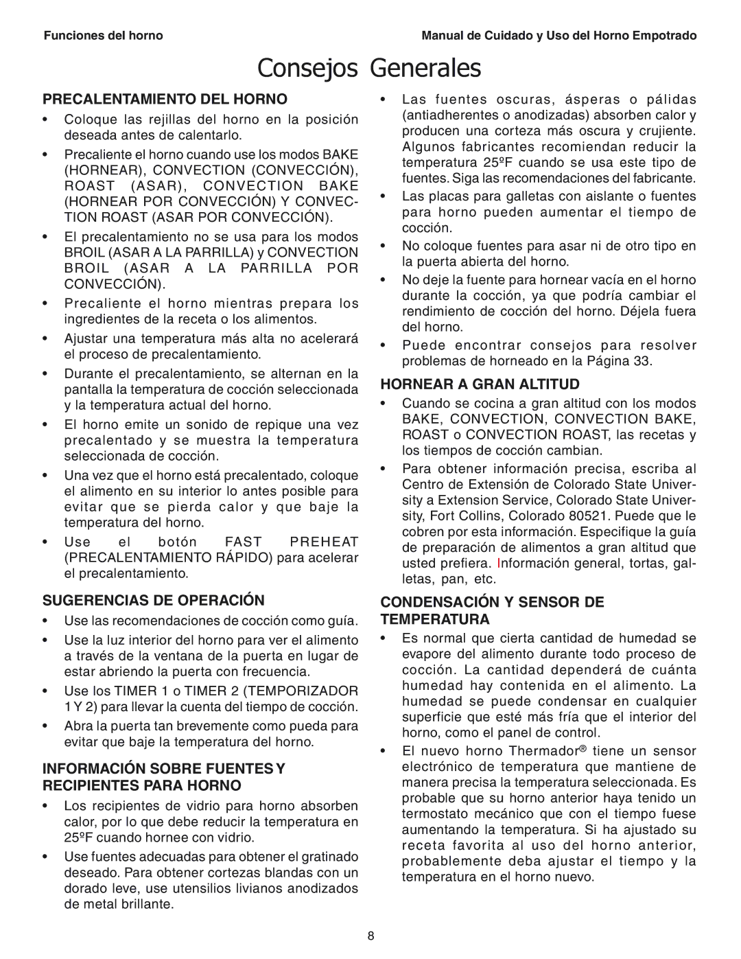 Thermador SEC271 manual Consejos Generales 