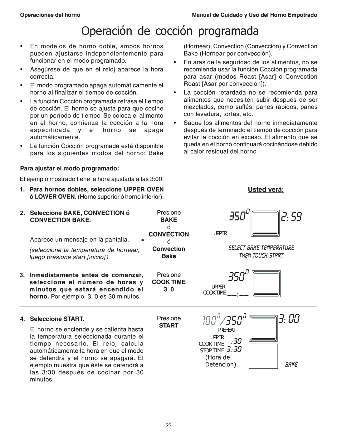 Thermador SEC271 manual Operación de cocción programada 