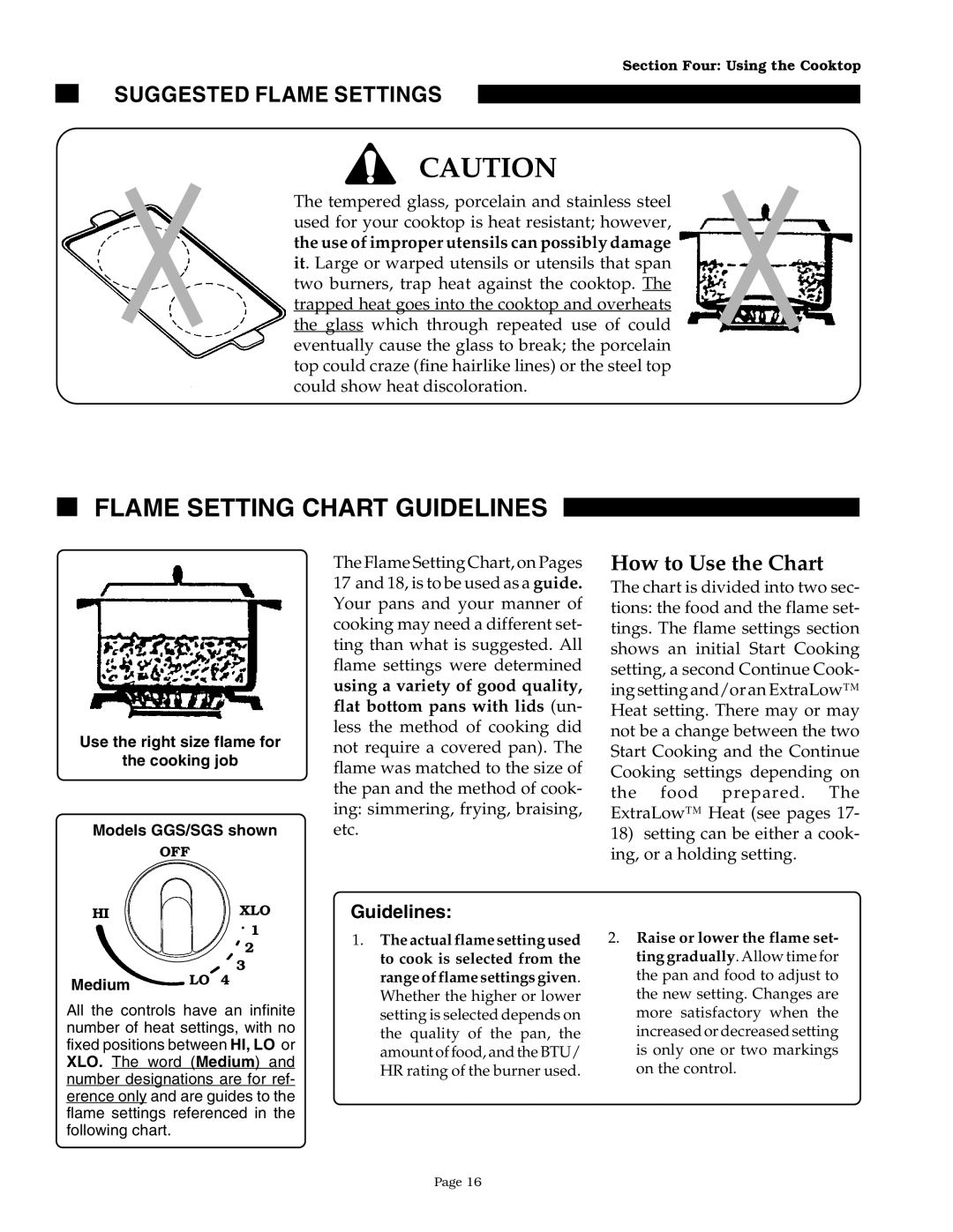 Thermador SGNCV36G, SGN36G, SGN30, GGNCV30, GGN30, GGN365, GGNCV36 Flame Setting Chart Guidelines, Suggested Flame Settings 