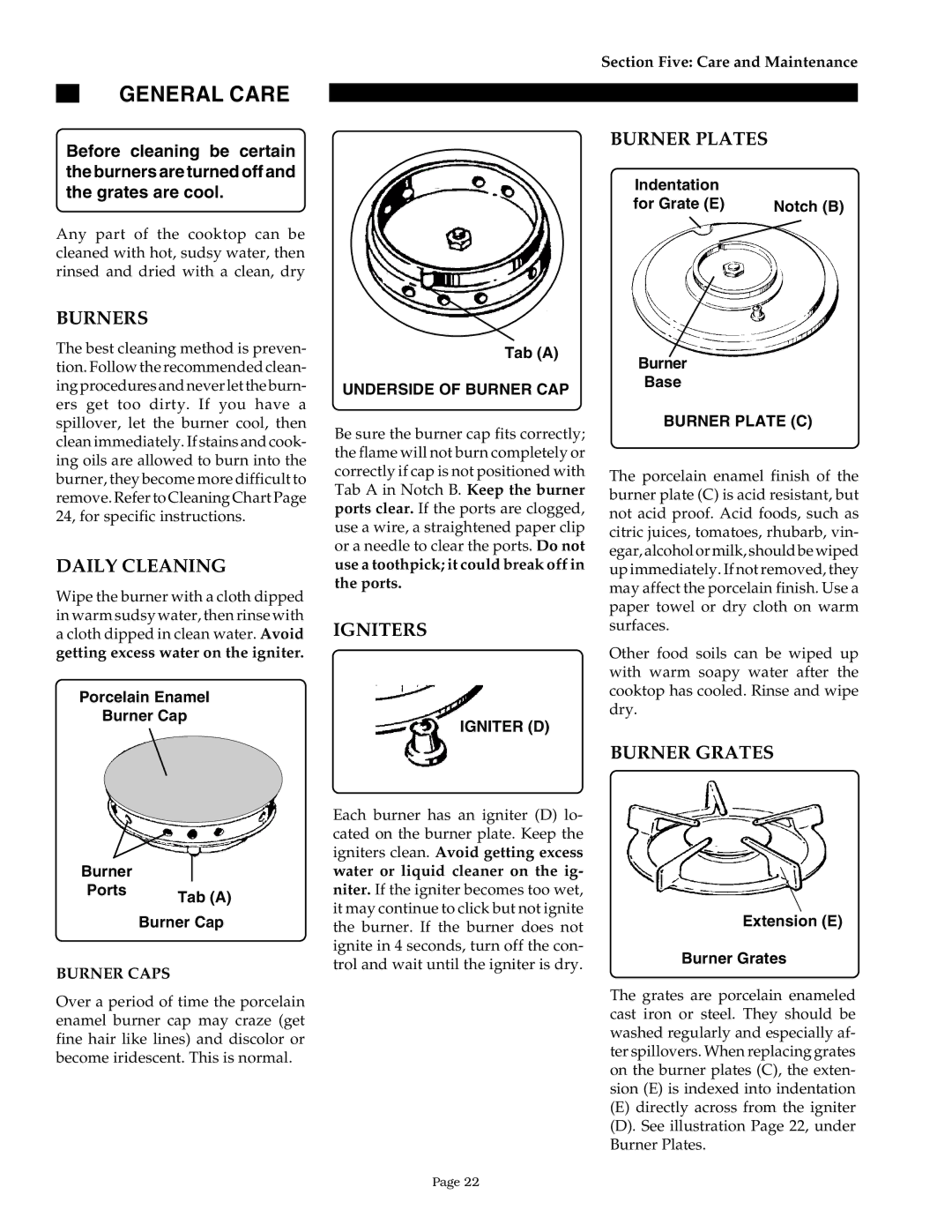 Thermador GGN365, SGNCV36G, SGN36G, SGN30, GGNCV30, GGN30, GGNCV365 owner manual General Care 