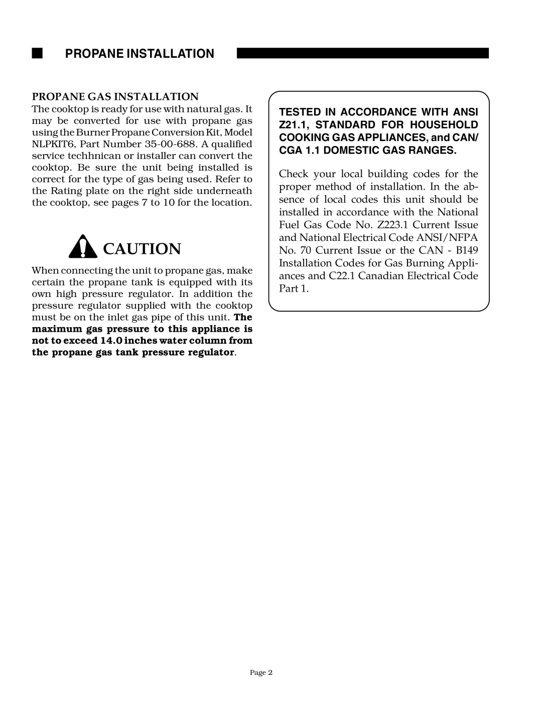 Thermador SGNCV36G, SGN36G, SGN30, GGNCV30, GGN30, GGN365, GGNCV365 Propane Installation, Propane GAS Installation 