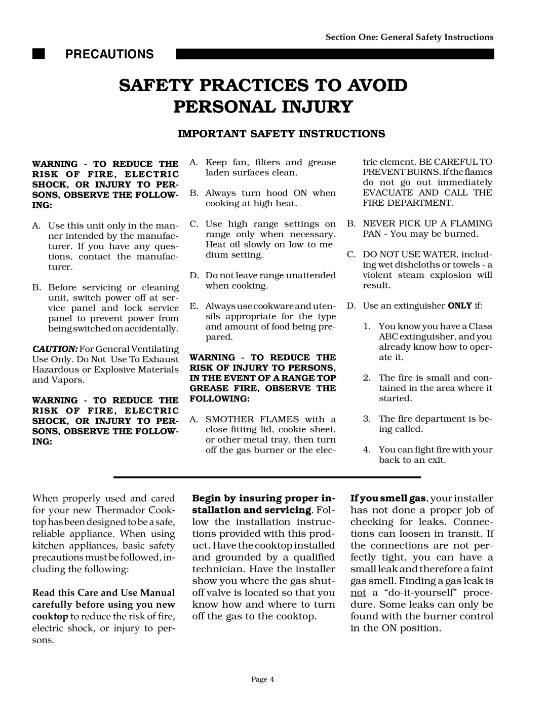 Thermador GGN365, SGNCV36G, SGN36G, SGN30, GGNCV30, GGN30, GGNCV365 owner manual Precautions, Important Safety Instructions 