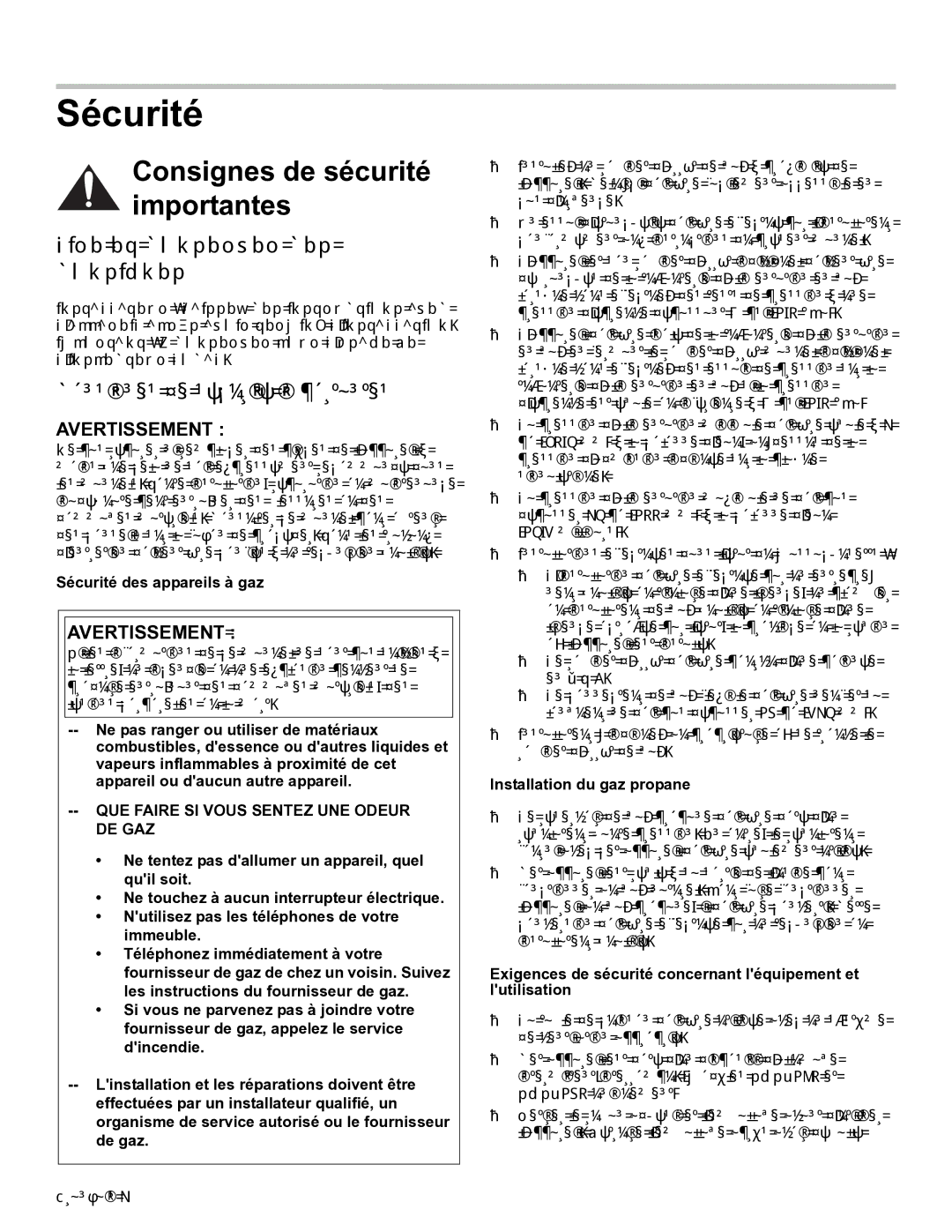 Thermador SGSX, SGSL Consignes de sécurité importantes, Sécurité des appareils à gaz, Installation du gaz propane 