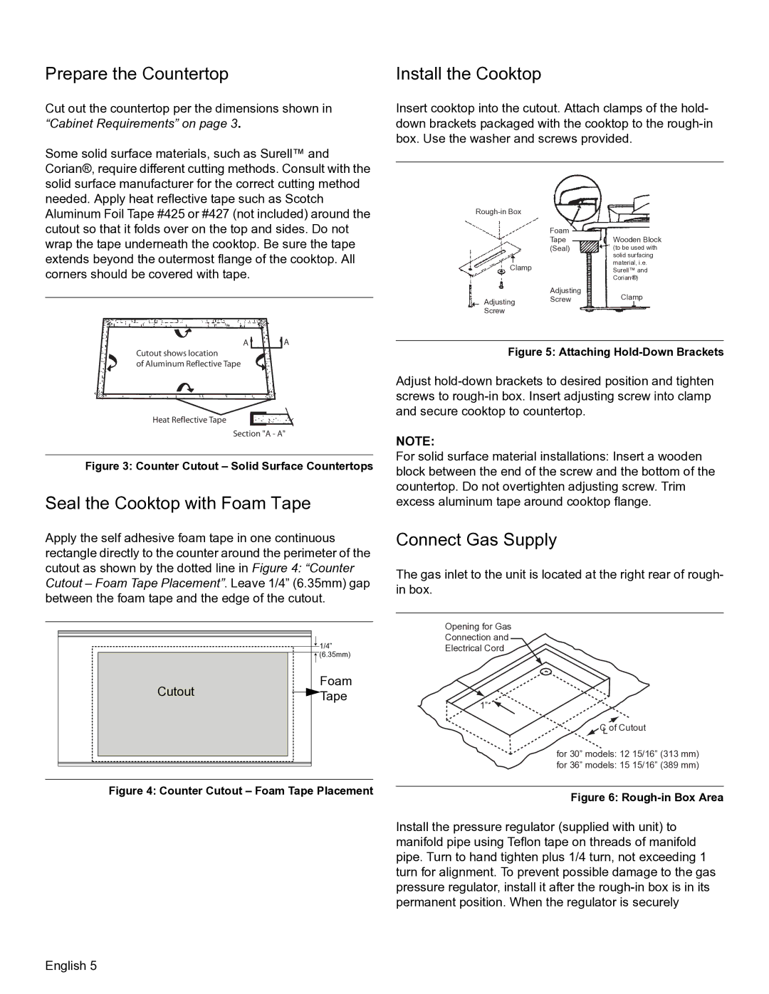 Thermador SGSX, SGSL installation manual Prepare the Countertop, Seal the Cooktop with Foam Tape, Connect Gas Supply 