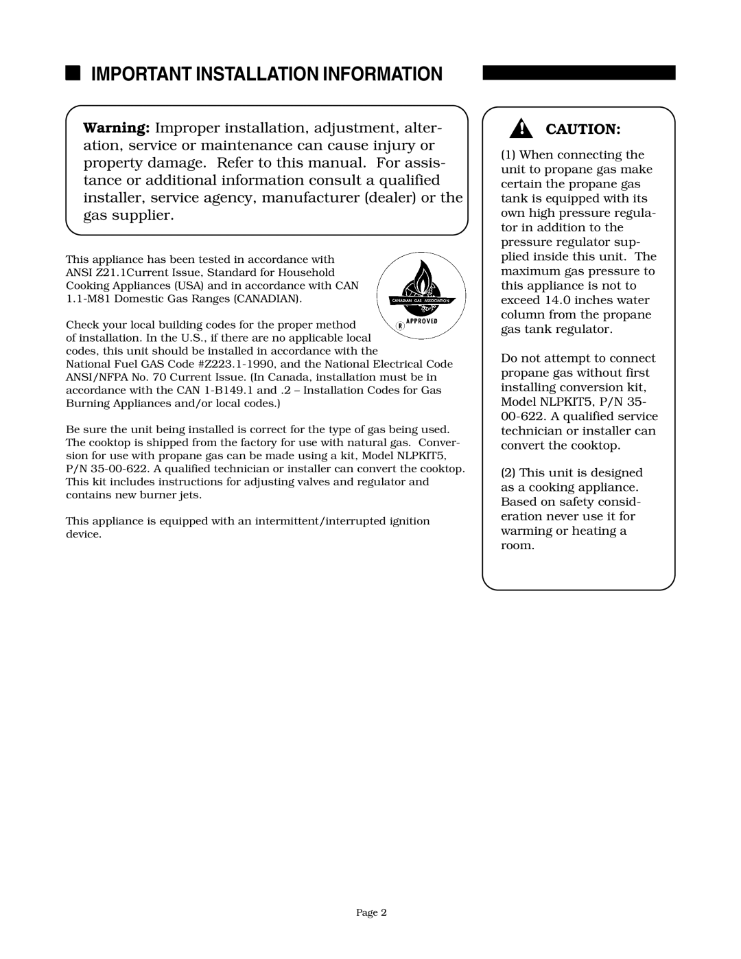 Thermador SGN36G, SGS36G, SGS30, SGN30, GGN30, GGN365, GGS30, GGS365 instruction manual Important Installation Information 