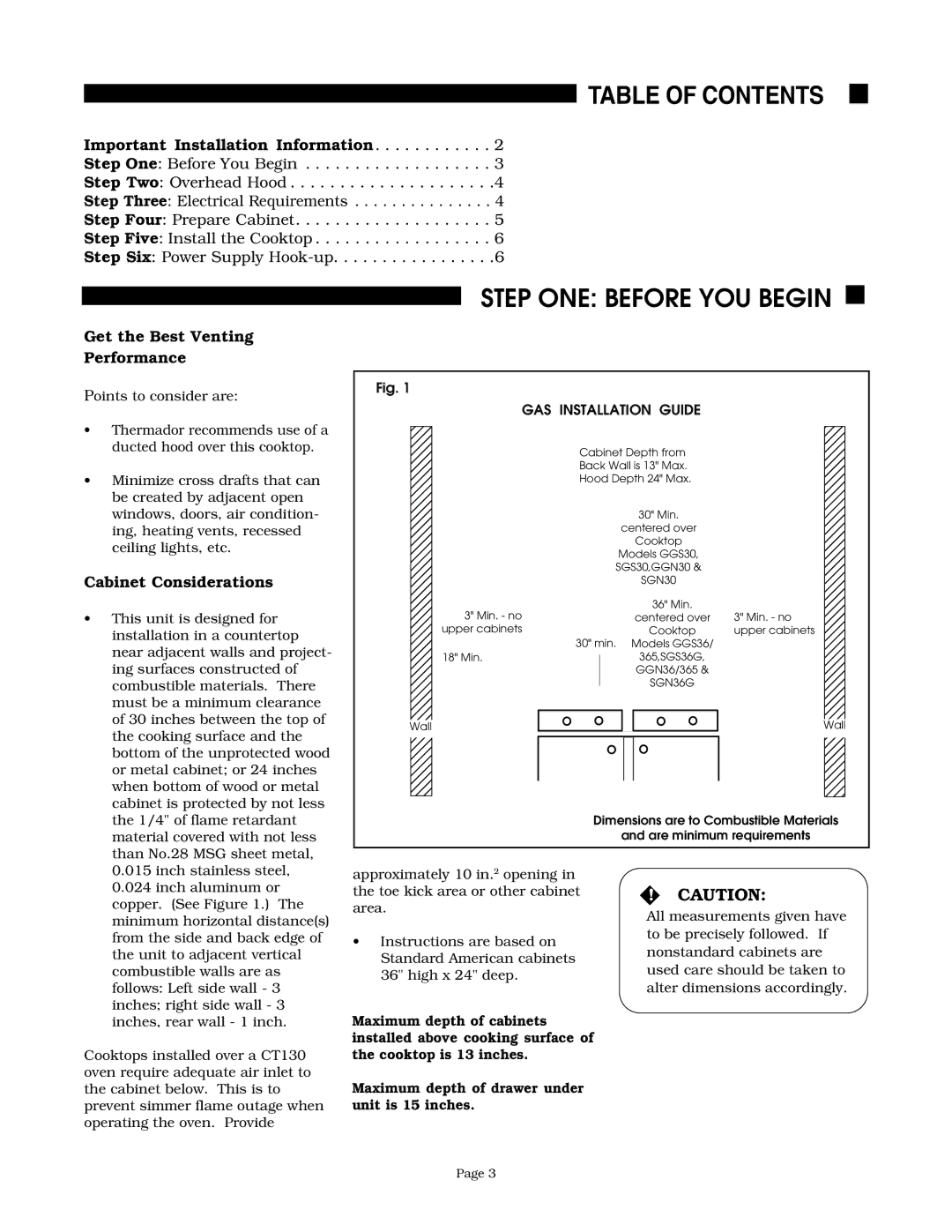 Thermador SGN30, SGS36G, SGS30, SGN36G, GGN30, GGN365, GGS30, GGS365 instruction manual Table of Contents 