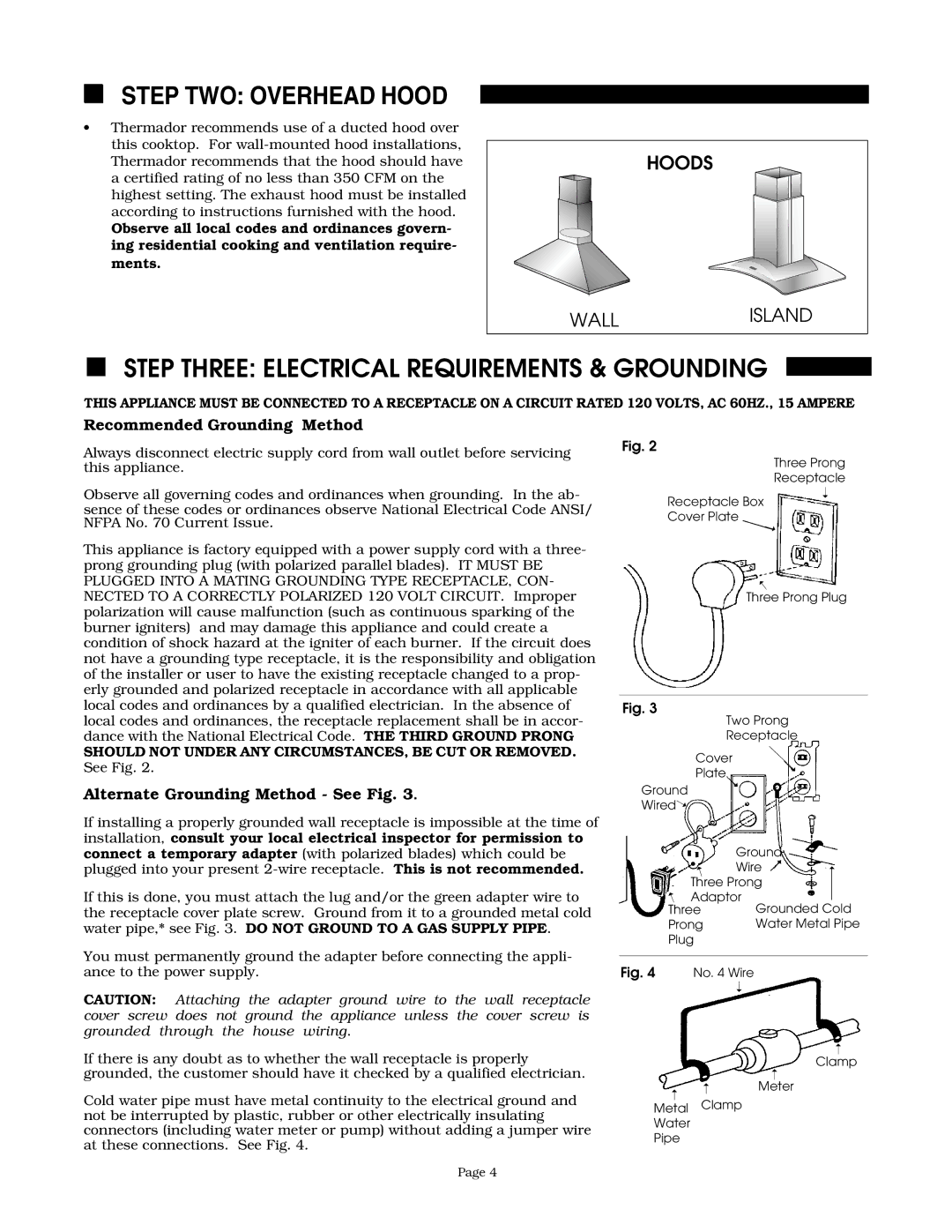 Thermador GGS36 Step TWO Overhead Hood, Step Three Electrical Requirements & Grounding, Recommended Grounding Method 