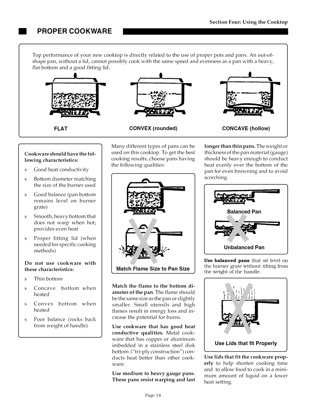 Thermador SGSCV36G, SGS30/36G, GGSCV30/36/365, GGS30/36/365 owner manual Proper Cookware, Flat 