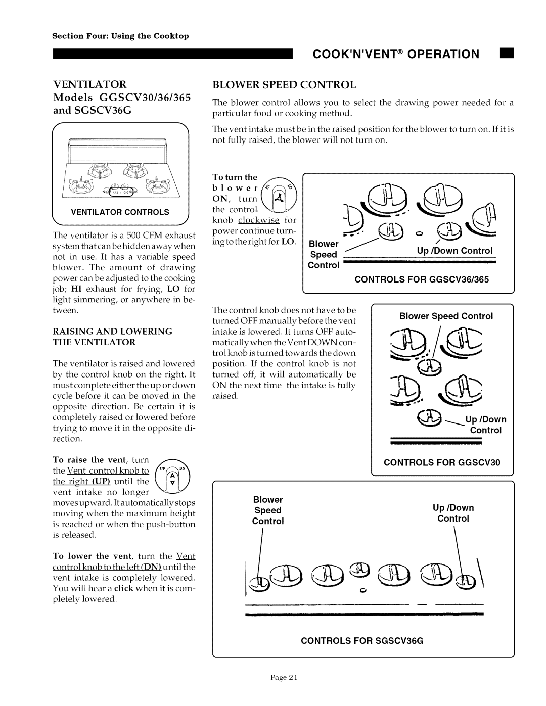 Thermador GGS30/36/365, SGSCV36G, SGS30/36G, GGSCV30/36/365 owner manual Cooknvent Operation 