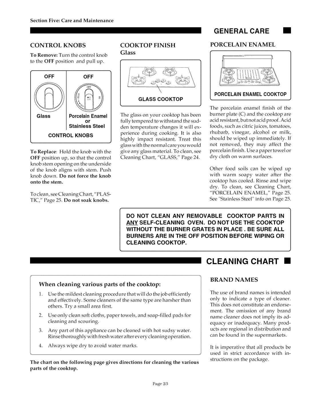 Thermador SGS30/36G, SGSCV36G, GGSCV30/36/365, GGS30/36/365 owner manual Cleaning Chart 