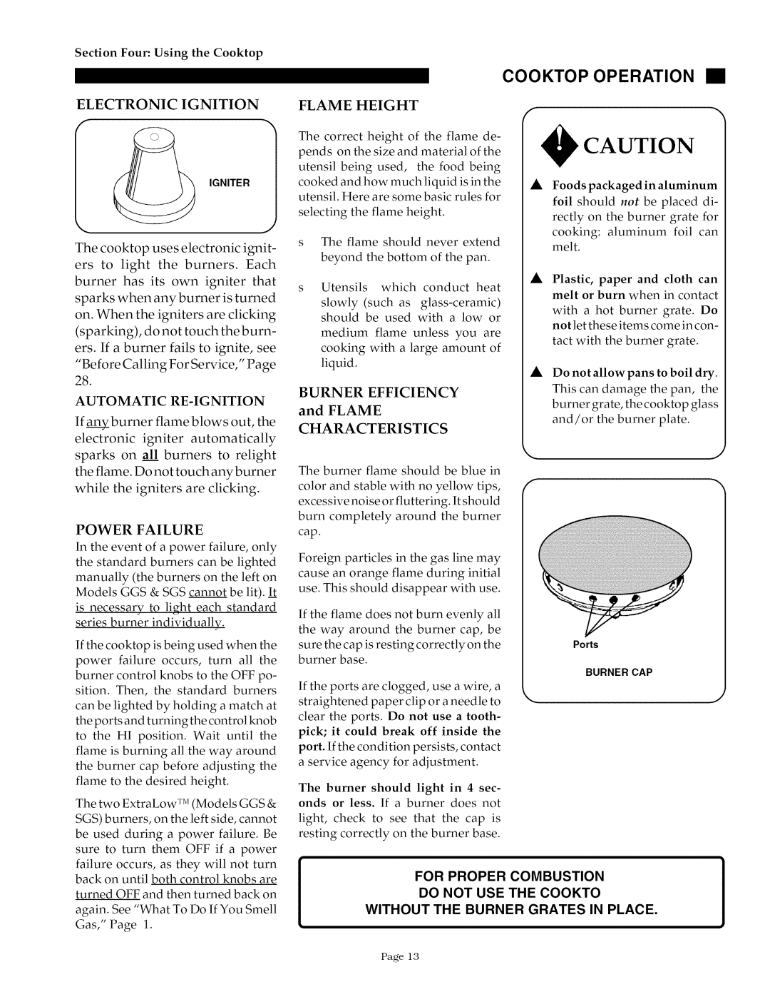 Thermador GGS30/36/365, SGSCV36G, SGS30/36G, GGSCV30/36/365 owner manual Cooktop Operation 