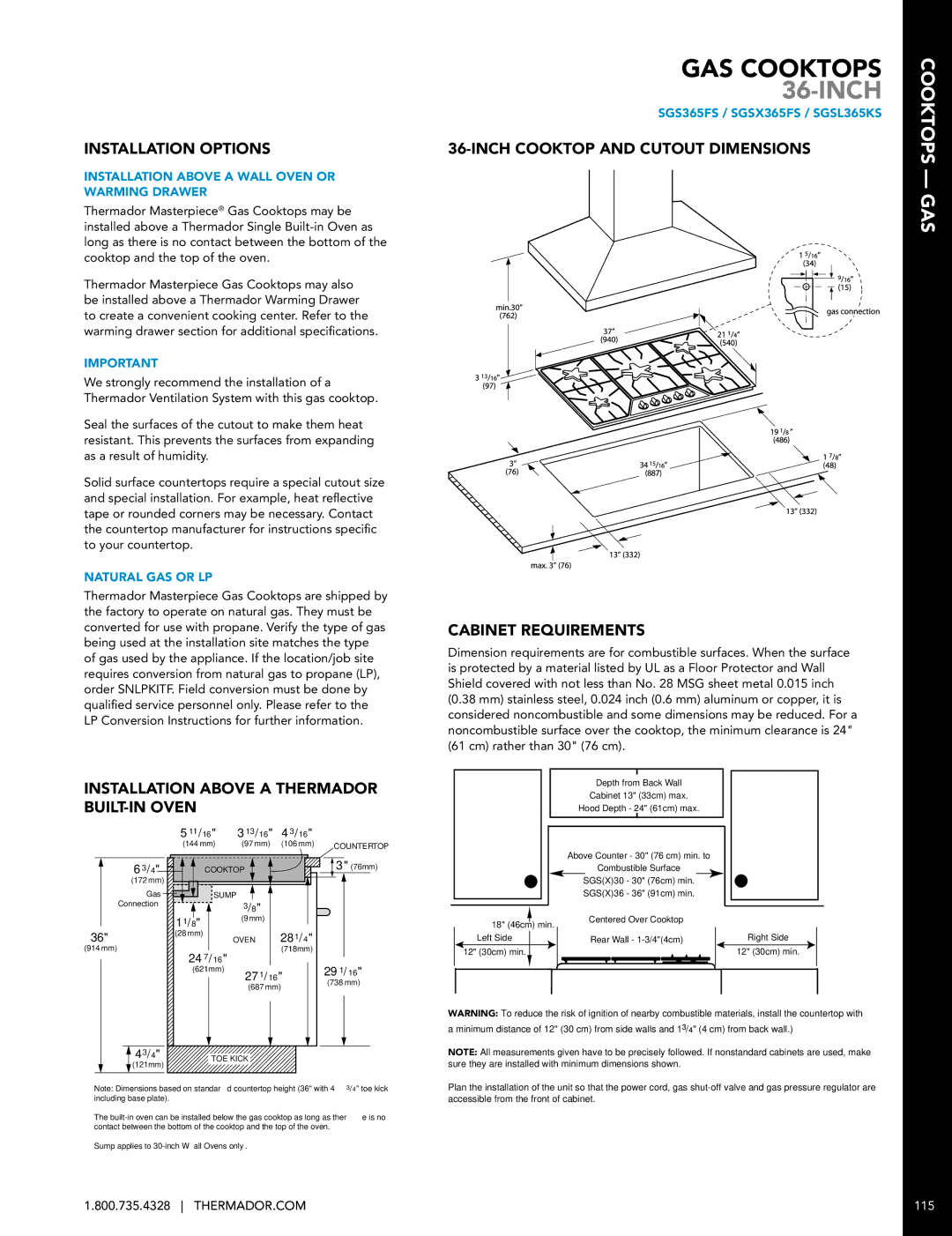 Thermador HDDW36FS, SGSX365FS, MED301JS manual Cooktops GAs 