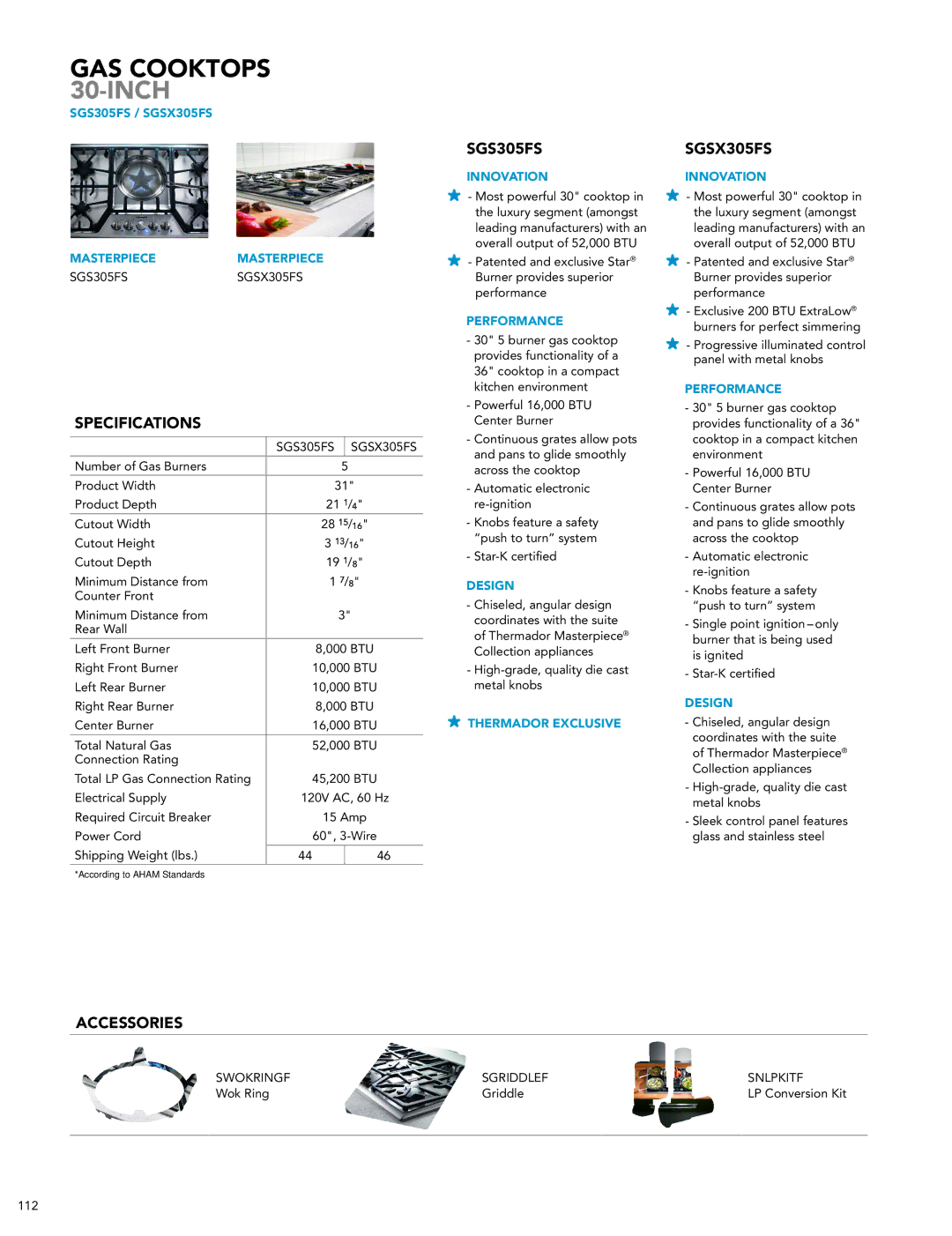 Thermador HDDW36FS, SGSX365FS, MED301JS manual SGS305FS / SGSX305FS Masterpiecemasterpiece 