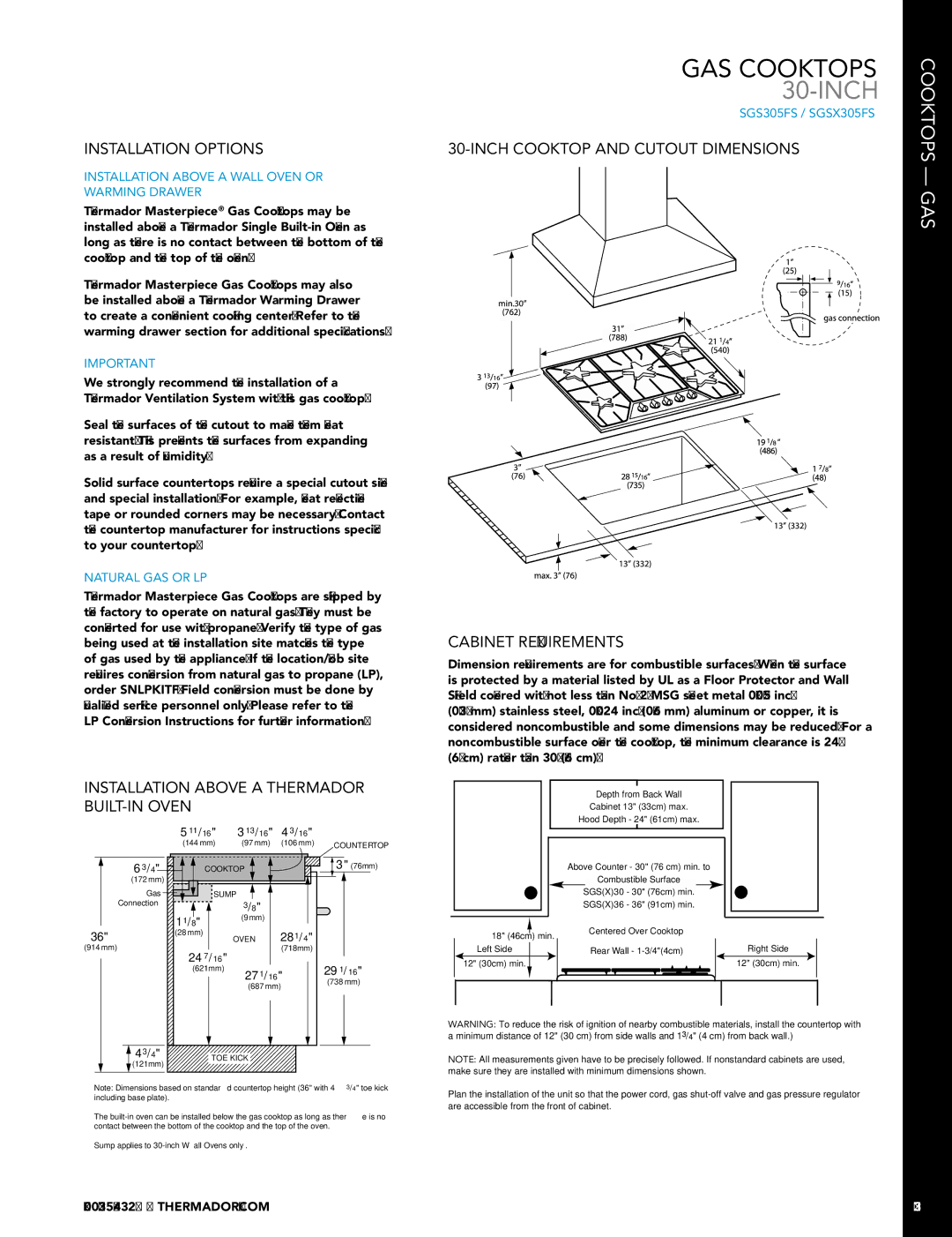 Thermador MED301JS, SGSX365FS, HDDW36FS manual SGS305FS / SGSX305FS 