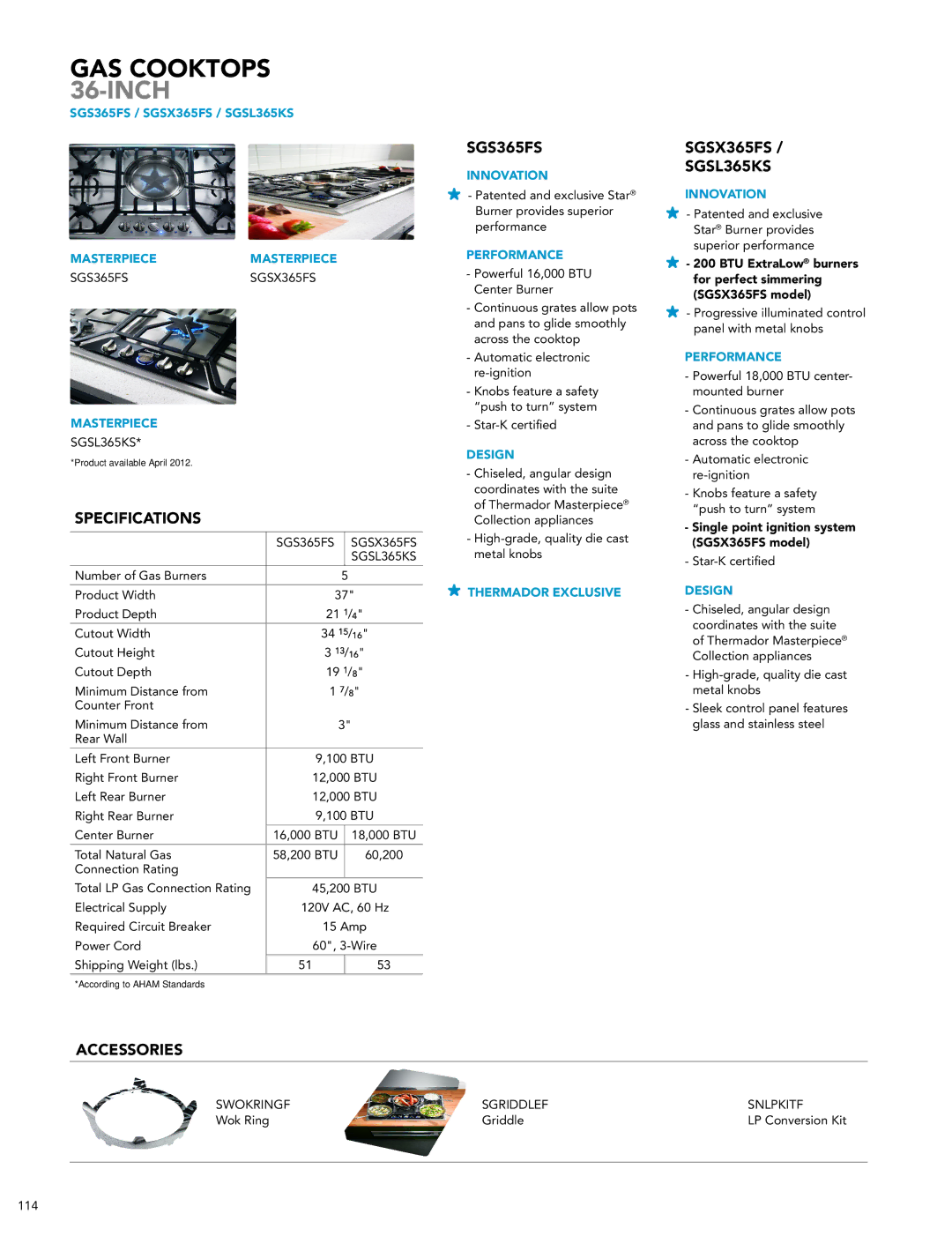 Thermador HDDW36FS, MED301JS manual SGSX365FS SGSL365KS, SGS365FS / SGSX365FS / SGSL365KS Masterpiecemasterpiece 