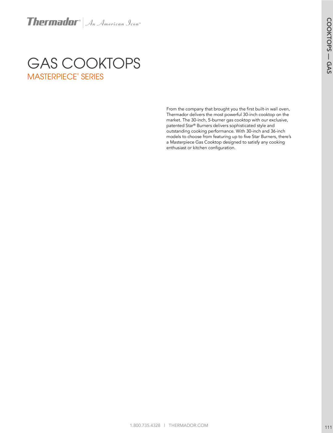 Thermador SGSX365FS manual GAS Cooktops, THERMADOR.COM 111 