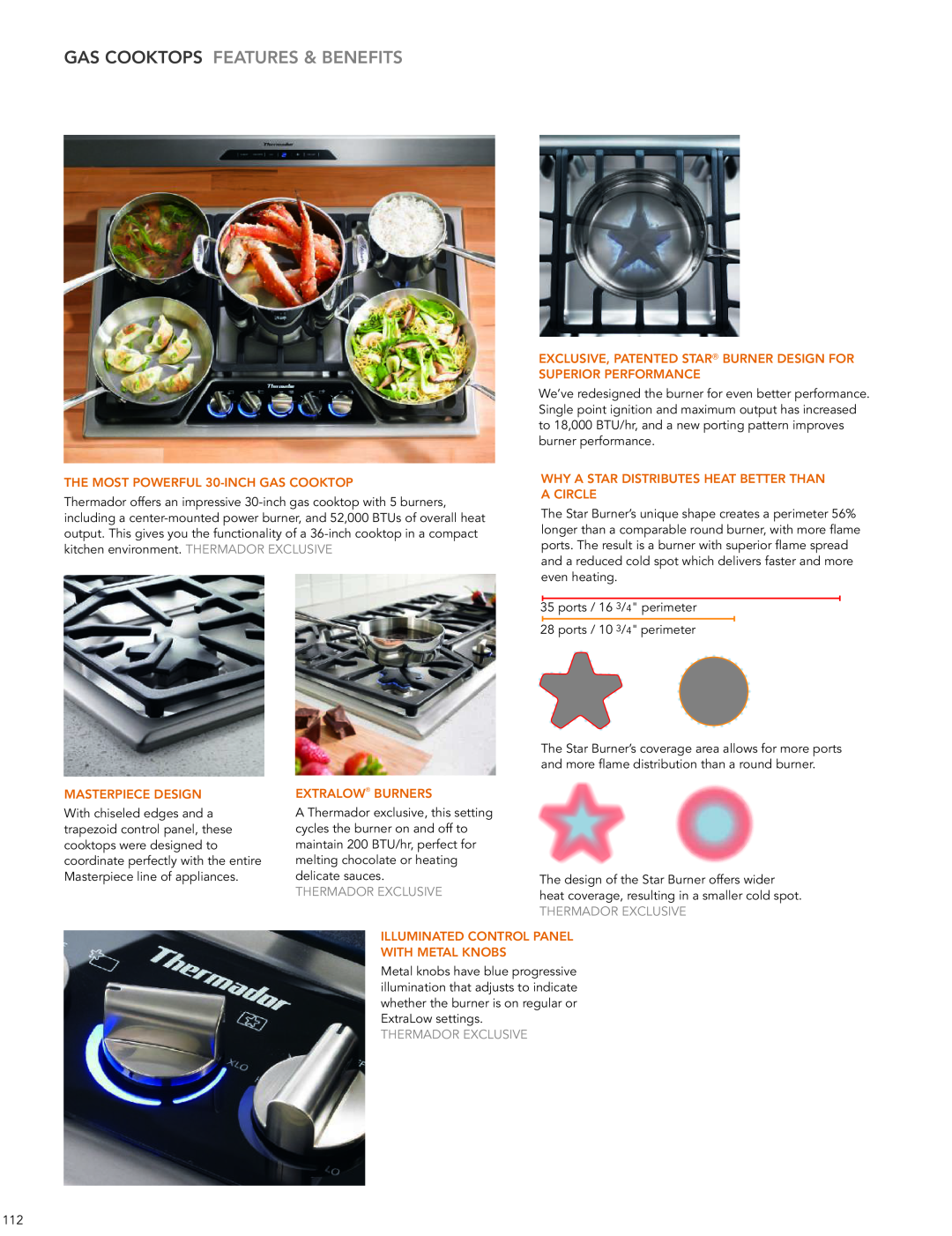 Thermador SGSX365FS manual GAS COOKTOPS FeATUreS & BeNeFITS, The MOST POWerFUL 30-INChGAS COOKTOP, MASTerPIeCe DeSIGN 