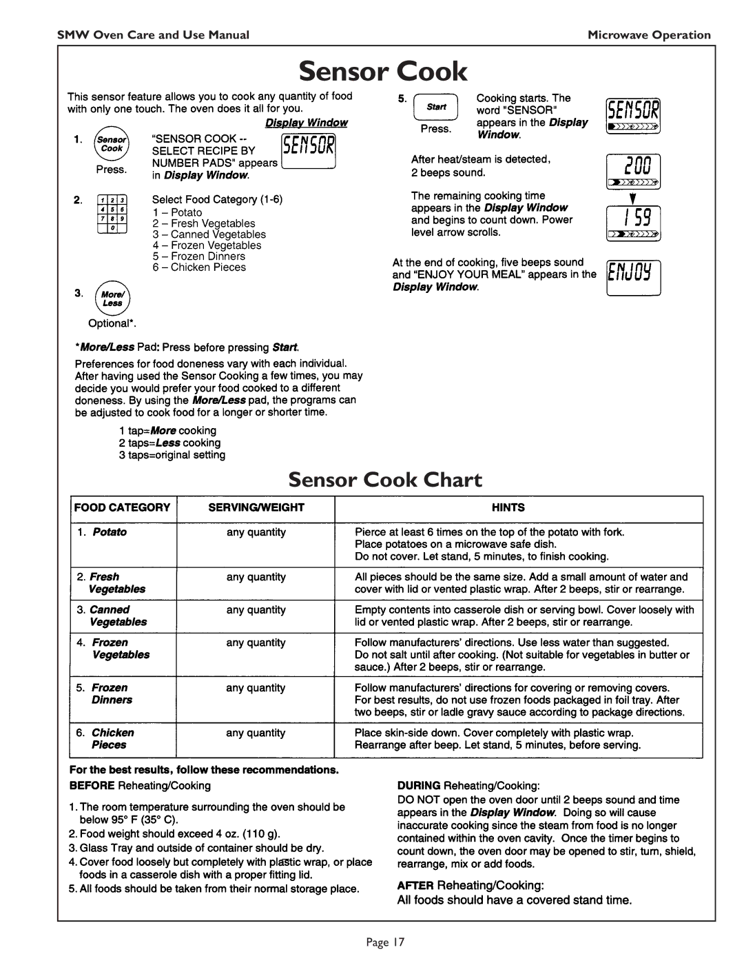 Thermador SMW272 manual Sensor Cook 