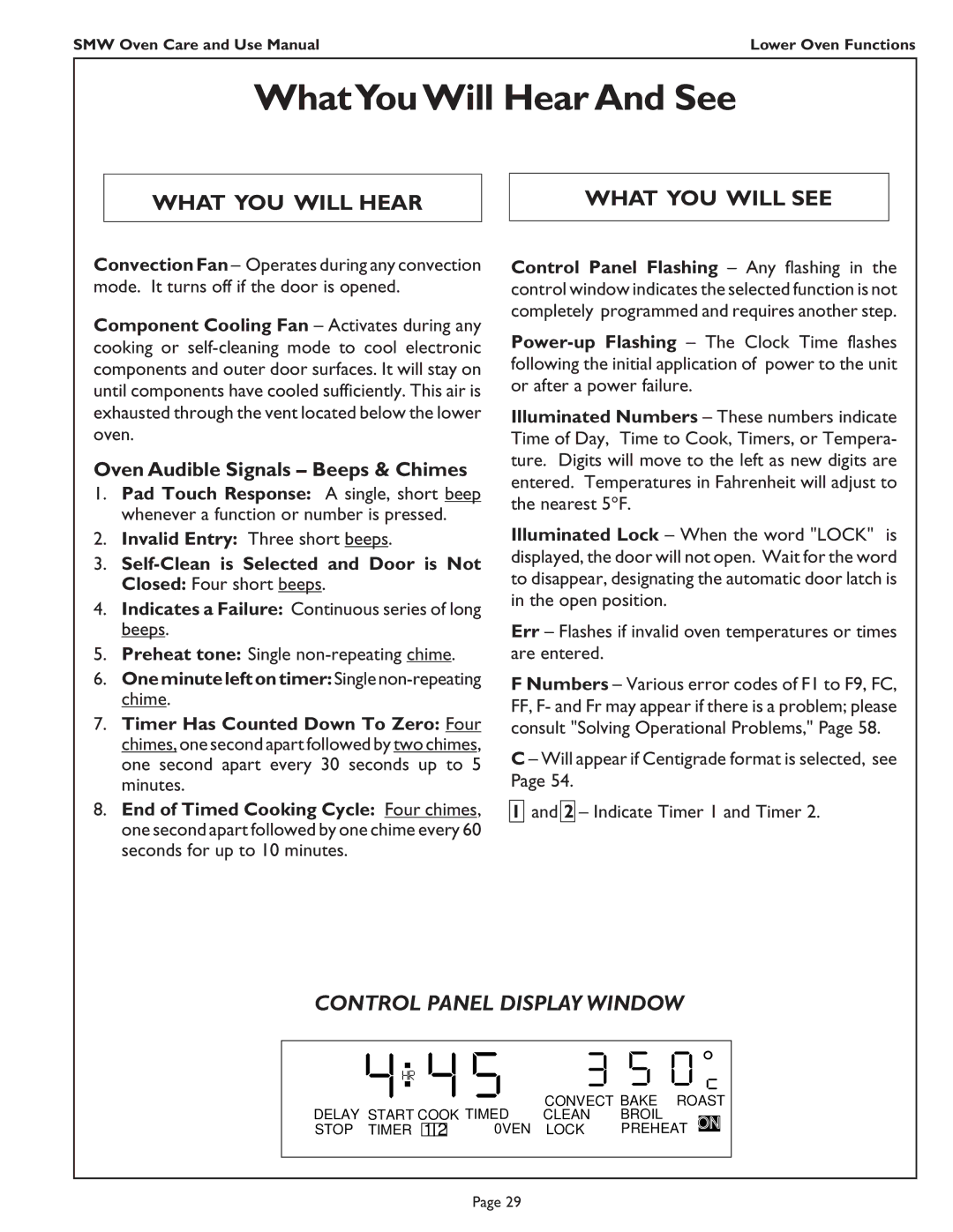 Thermador SMW272 manual WhatYouWill Hear And See, What YOU will Hear What YOU will see, Invalid Entry Three short beeps 