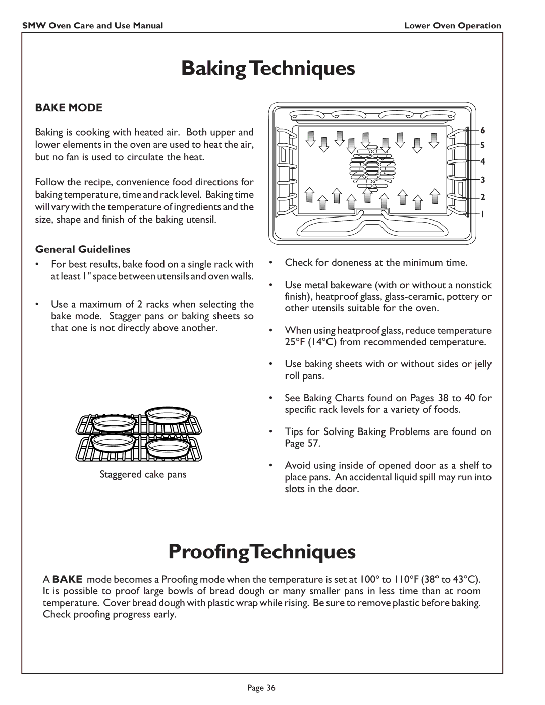 Thermador SMW272 manual BakingTechniques, ProofingTechniques, Bake Mode, General Guidelines 