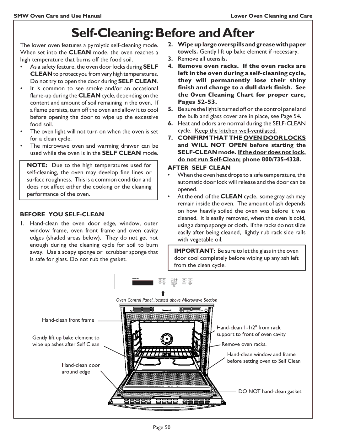 Thermador SMW272 manual Self-Cleaning Before and After, Before YOU SELF-CLEAN 