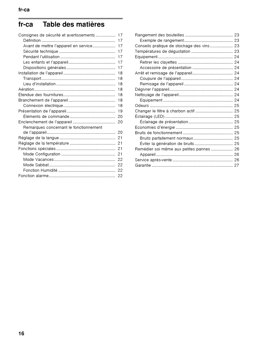 Thermador T24IW, T18IW manual Fr-ca Table des matières 