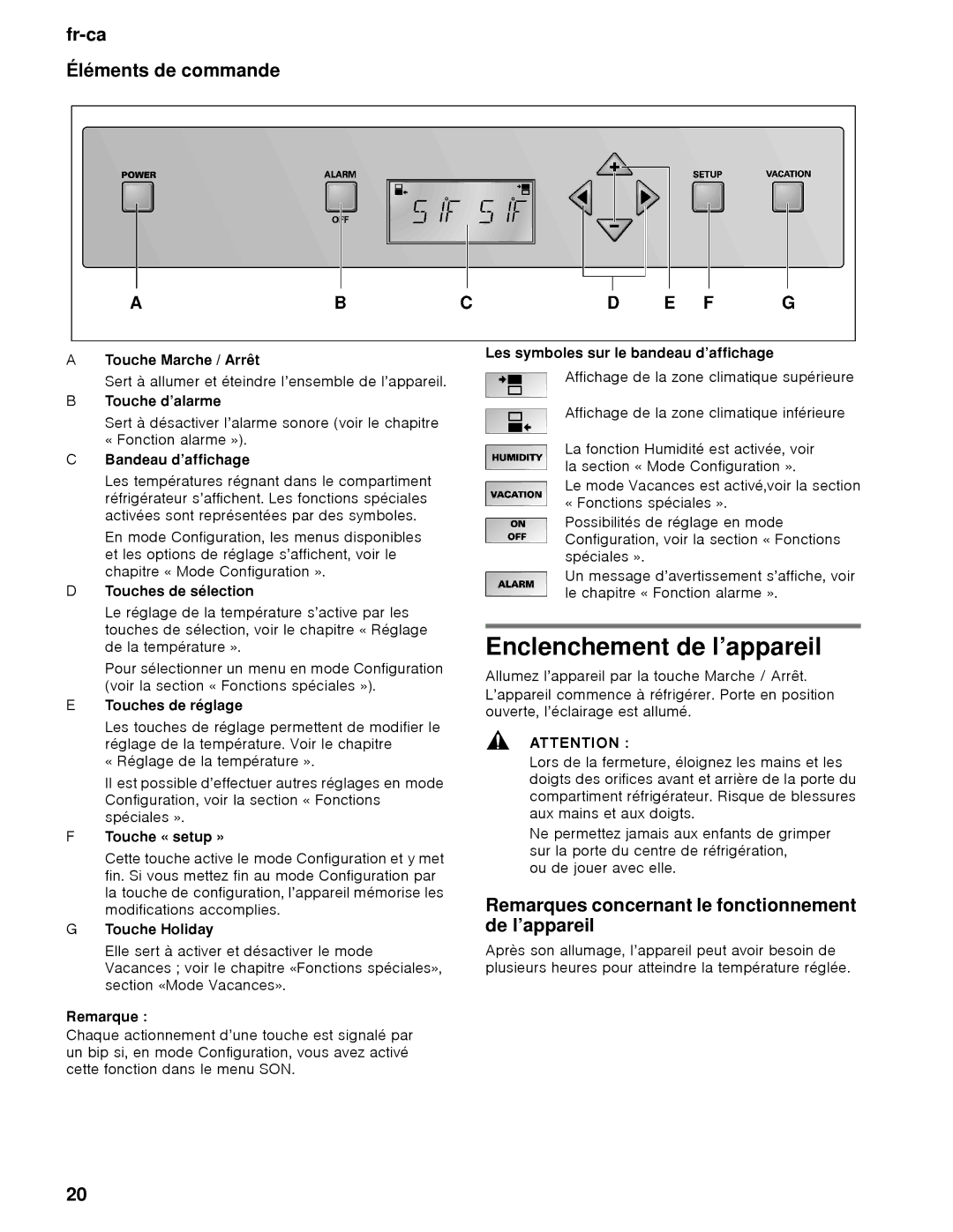 Thermador T24IW, T18IW manual Enclenchement de l’appareil, Fr-ca Éléments de commande 