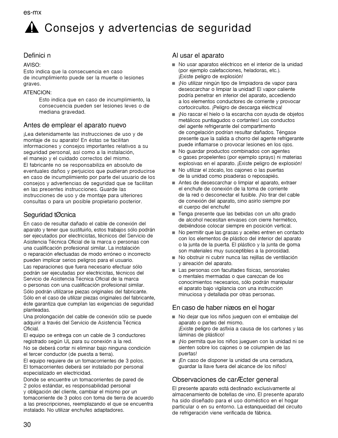 Thermador T24IW, T18IW manual Definición, Antes de emplear el aparato nuevo, Seguridad técnica, Al usar el aparato 