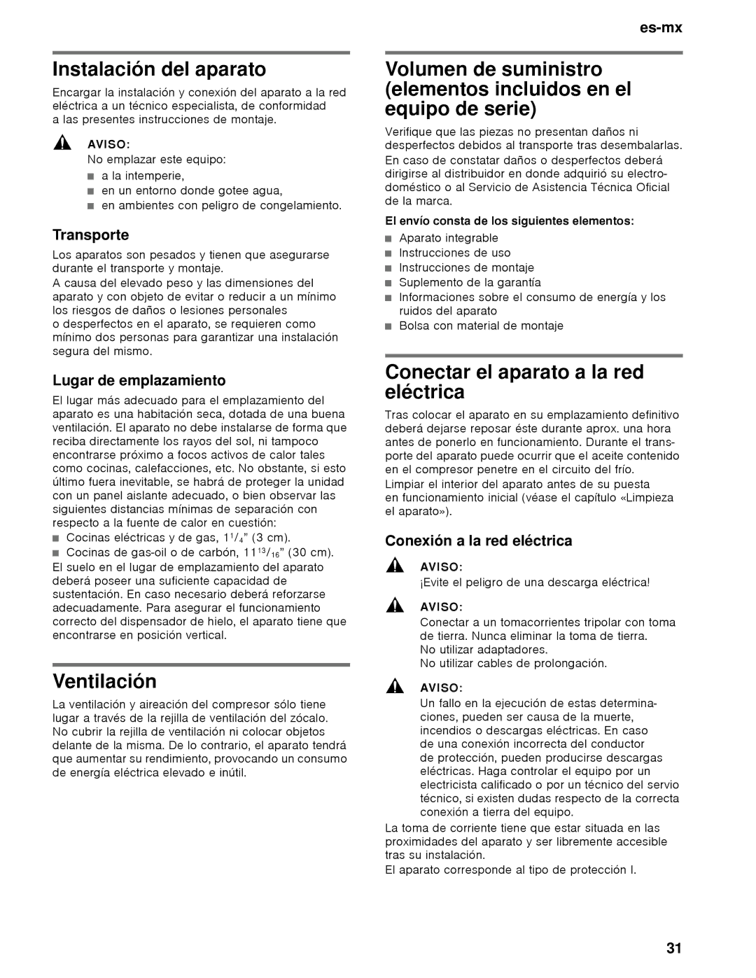 Thermador T18IW, T24IW manual Instalación del aparato, Ventilación, Conectar el aparato a la red eléctrica 