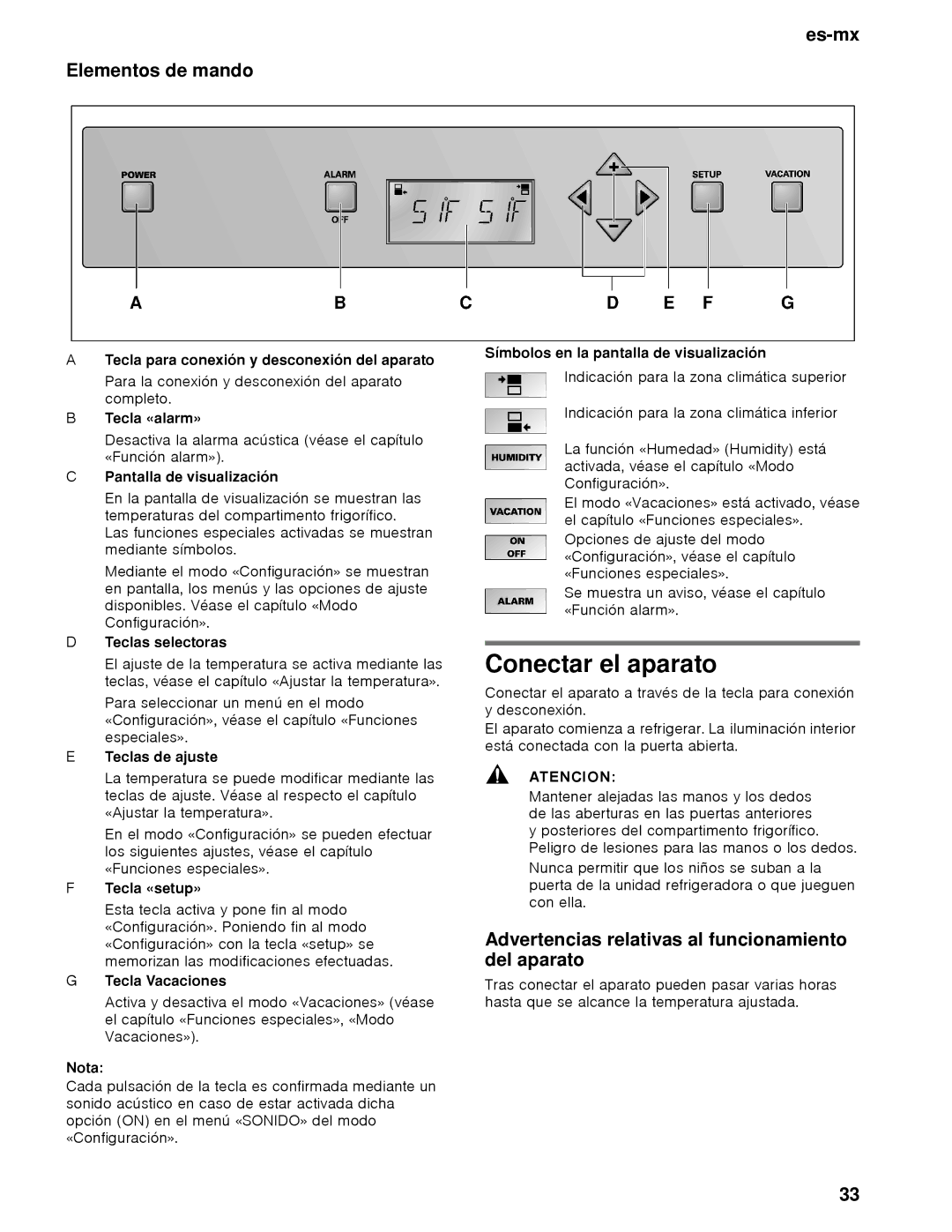 Thermador T18IW, T24IW manual Conectar el aparato, Elementos de mando, Advertencias relativas al funcionamiento del aparato 