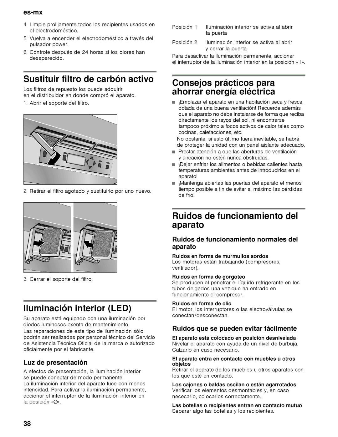 Thermador T24IW, T18IW manual Sustituir filtro de carbón activo, Consejos prácticos para ahorrar energía eléctrica 