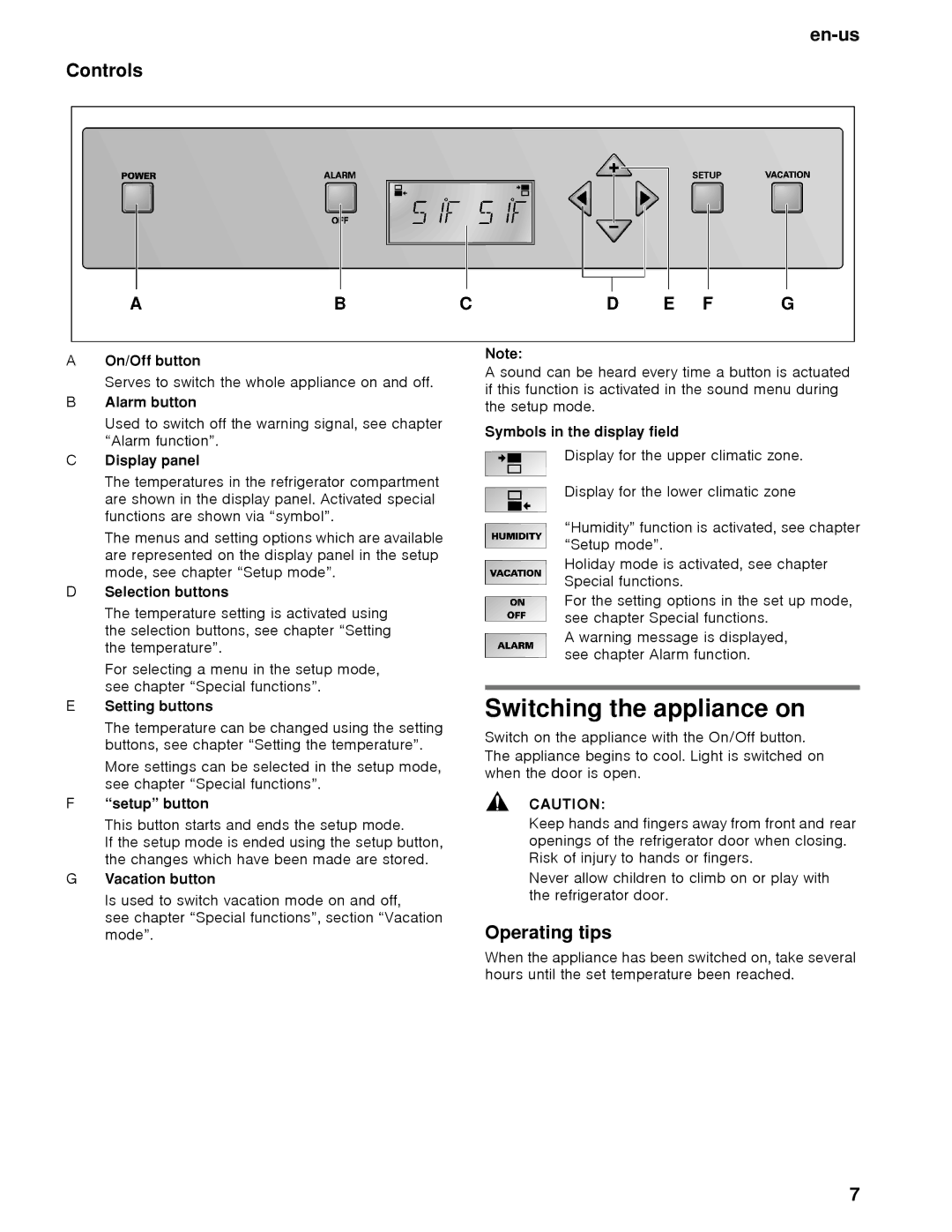 Thermador T18IW, T24IW manual Switching the appliance on, En-us Controls, Operating tips 