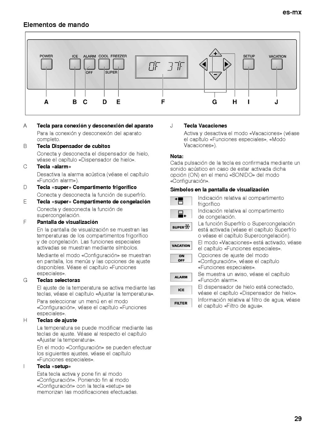 Thermador T36BT, T36BB, T36IB, T30IB, T30BB, T36IT manual Es-mx Elementos de mando 